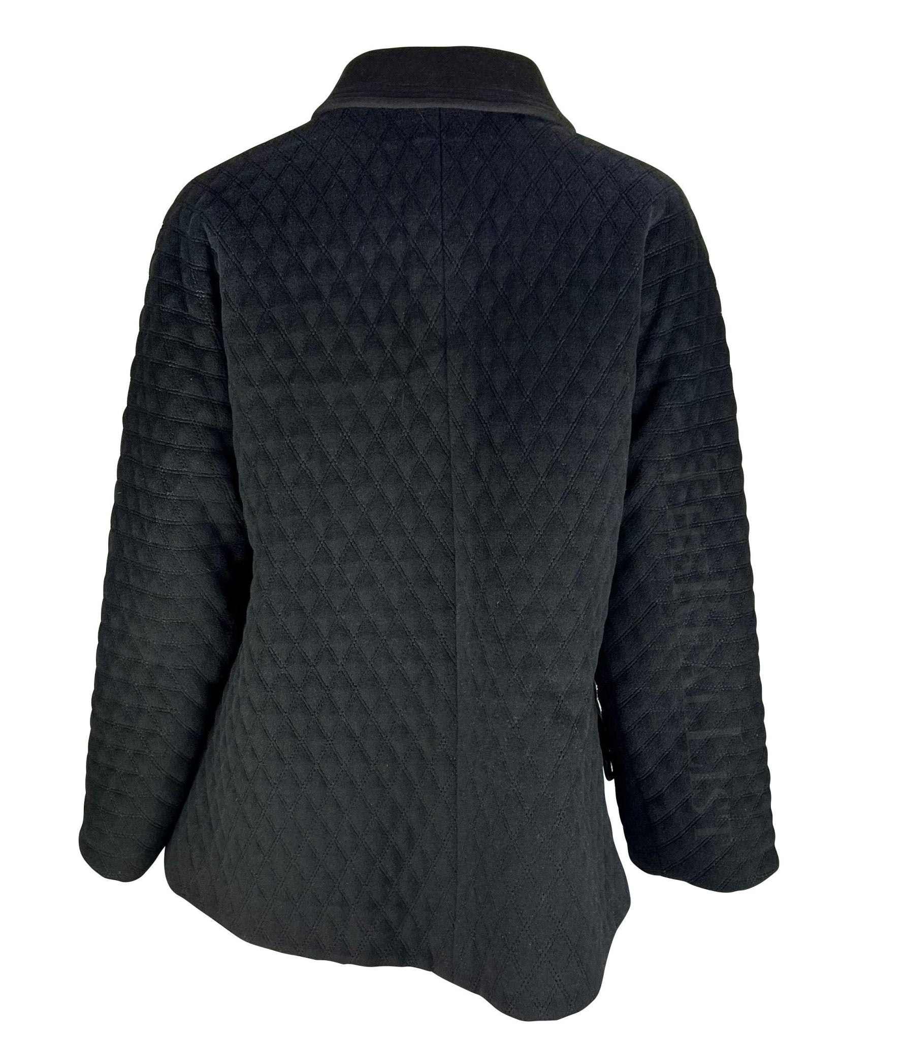 1990s Gianni Versace Black Quilted Oversized Medusa Button Car Coat - RealList