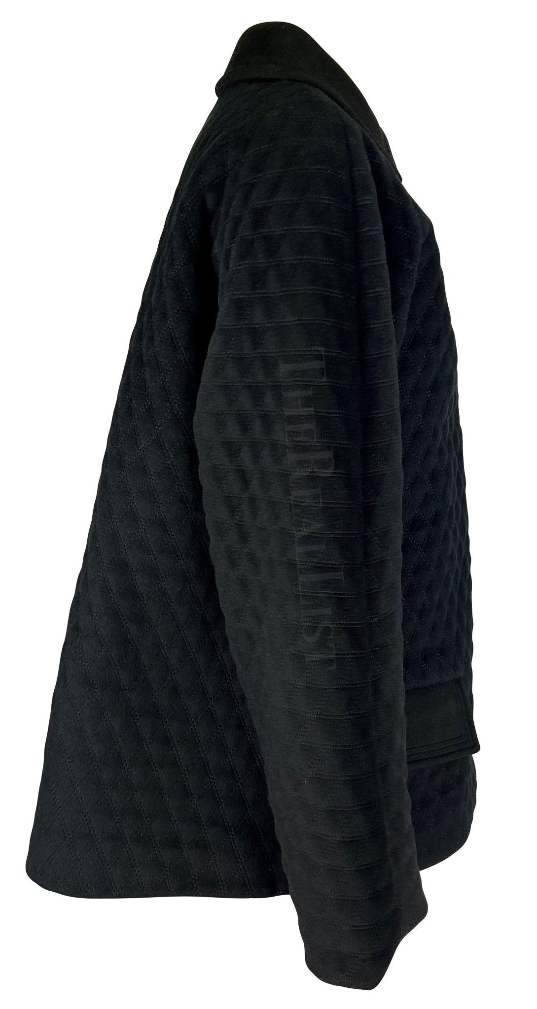 1990s Gianni Versace Black Quilted Oversized Medusa Button Car Coat - RealList