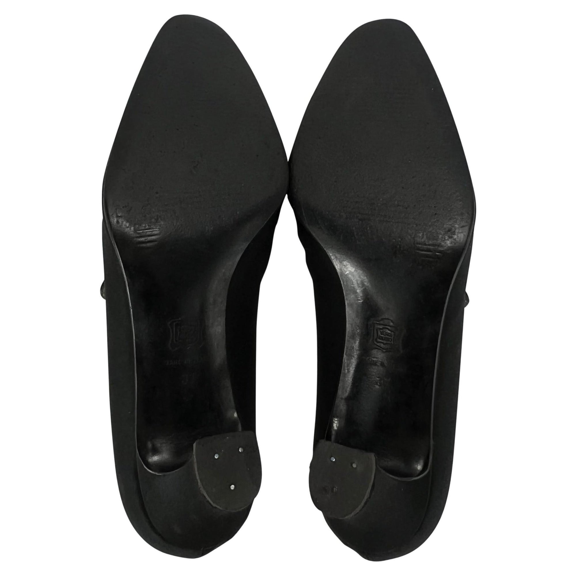 1990s Gianni Versace Black Satin Gold Medusa Mary Jane Pumps Size 37 - RealList