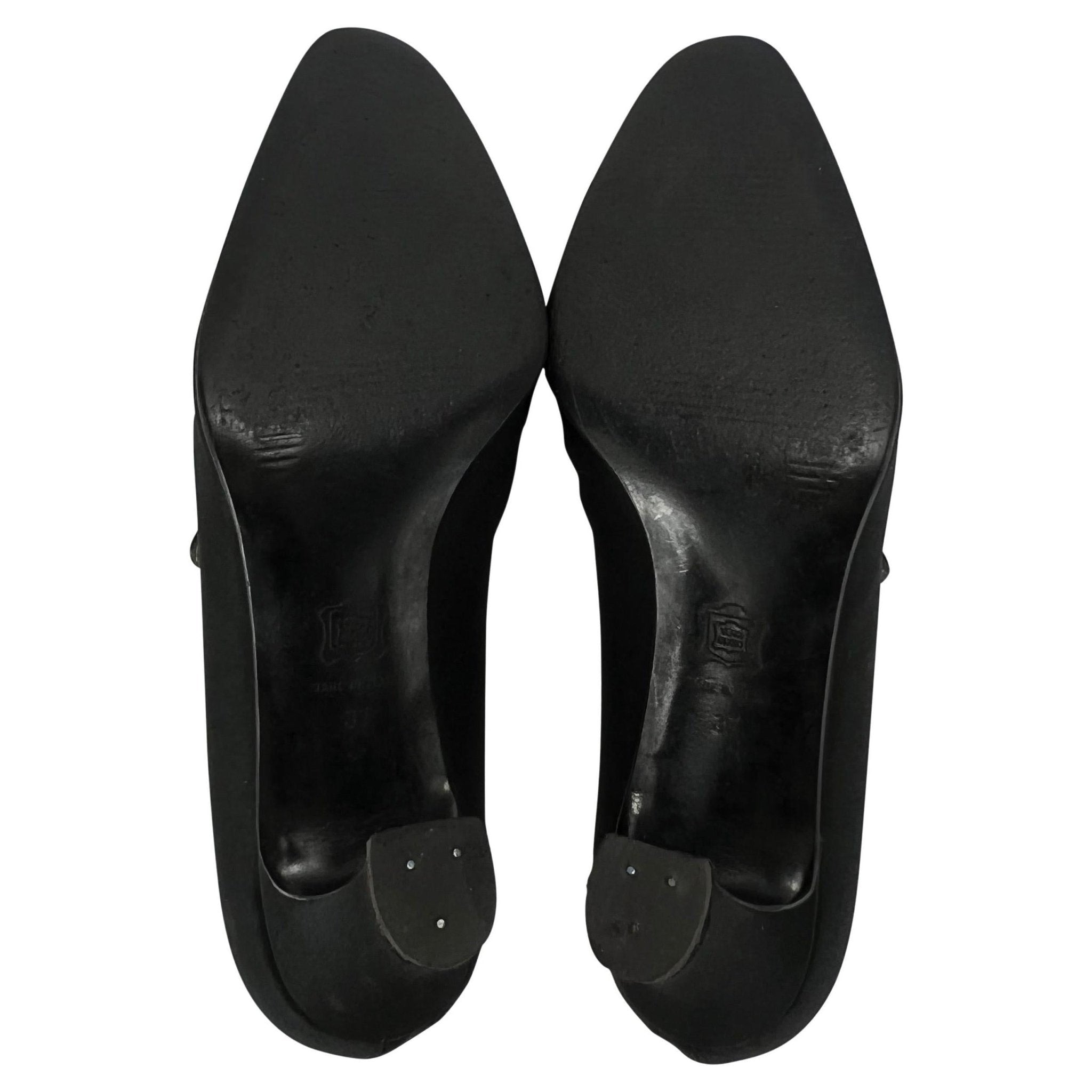 1990s Gianni Versace Black Satin Gold Medusa Mary Jane Pumps Size 37 - RealList