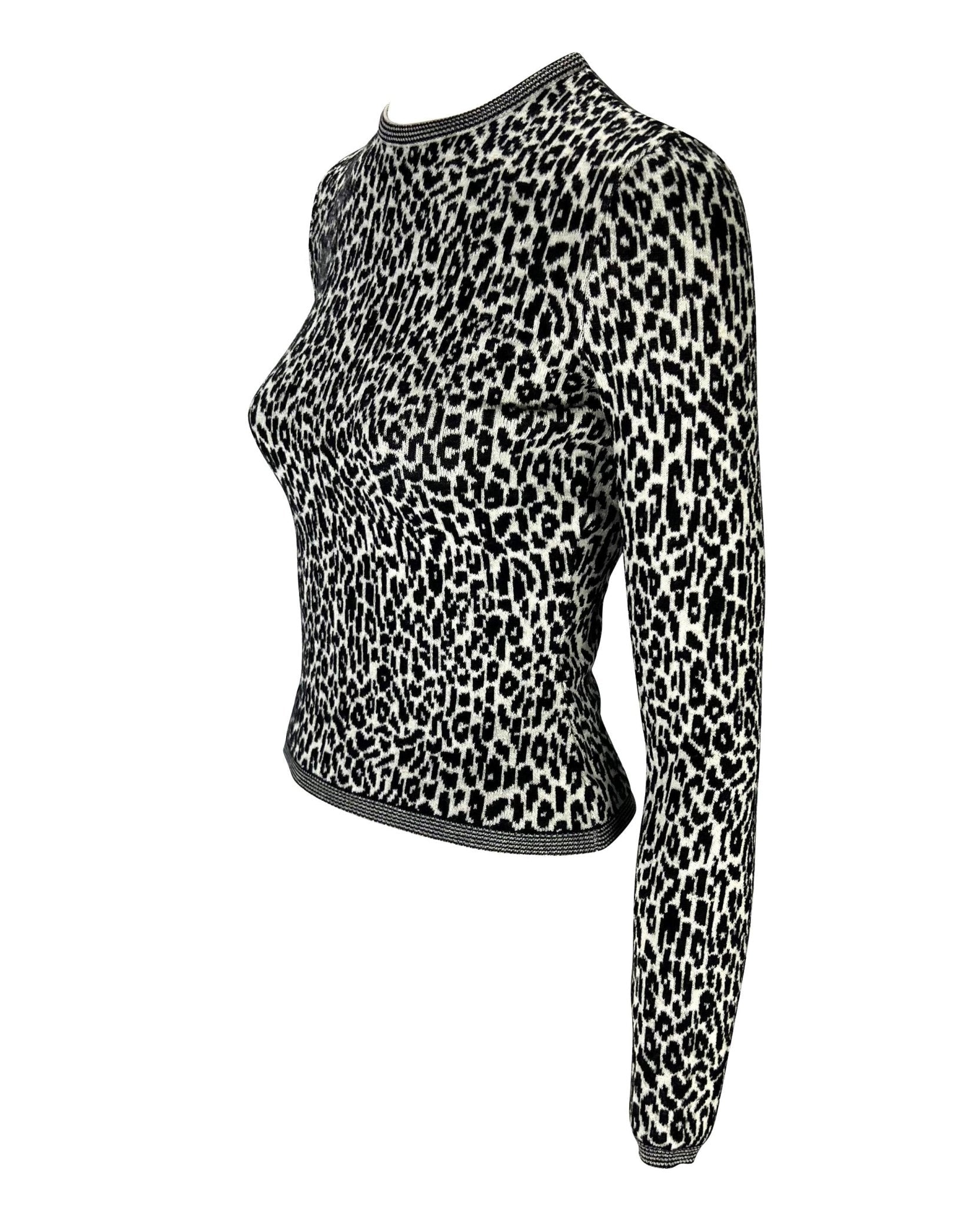 1990s Gianni Versace Black White Cheetah Print Stretch Knit Sweater Top - RealList
