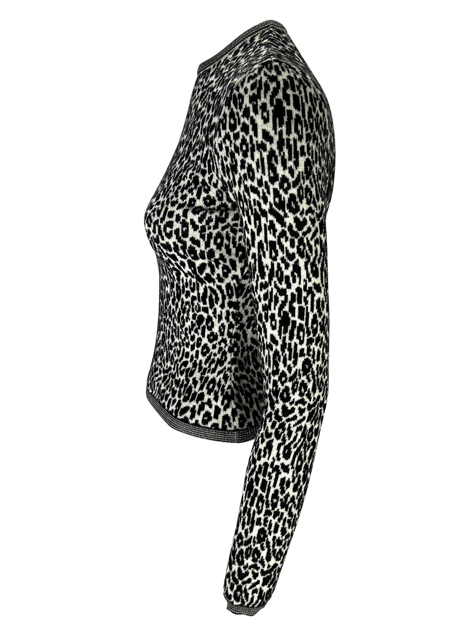 1990s Gianni Versace Black White Cheetah Print Stretch Knit Sweater Top - RealList