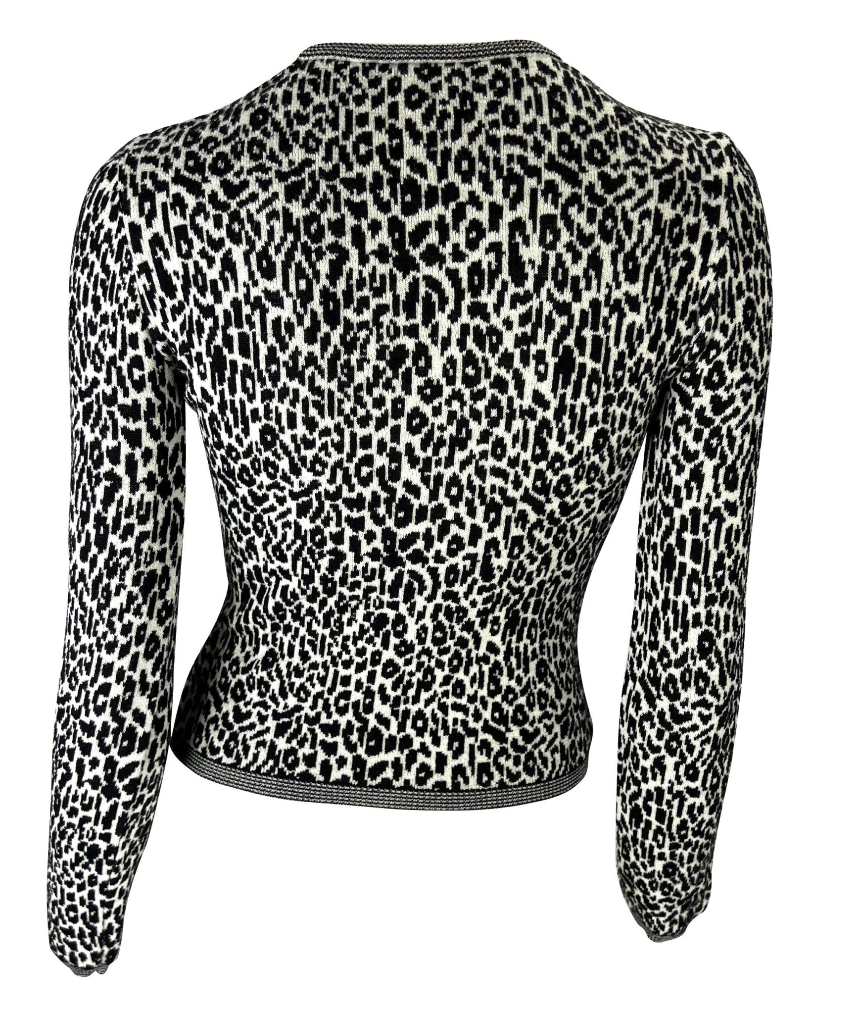 1990s Gianni Versace Black White Cheetah Print Stretch Knit Sweater Top - RealList