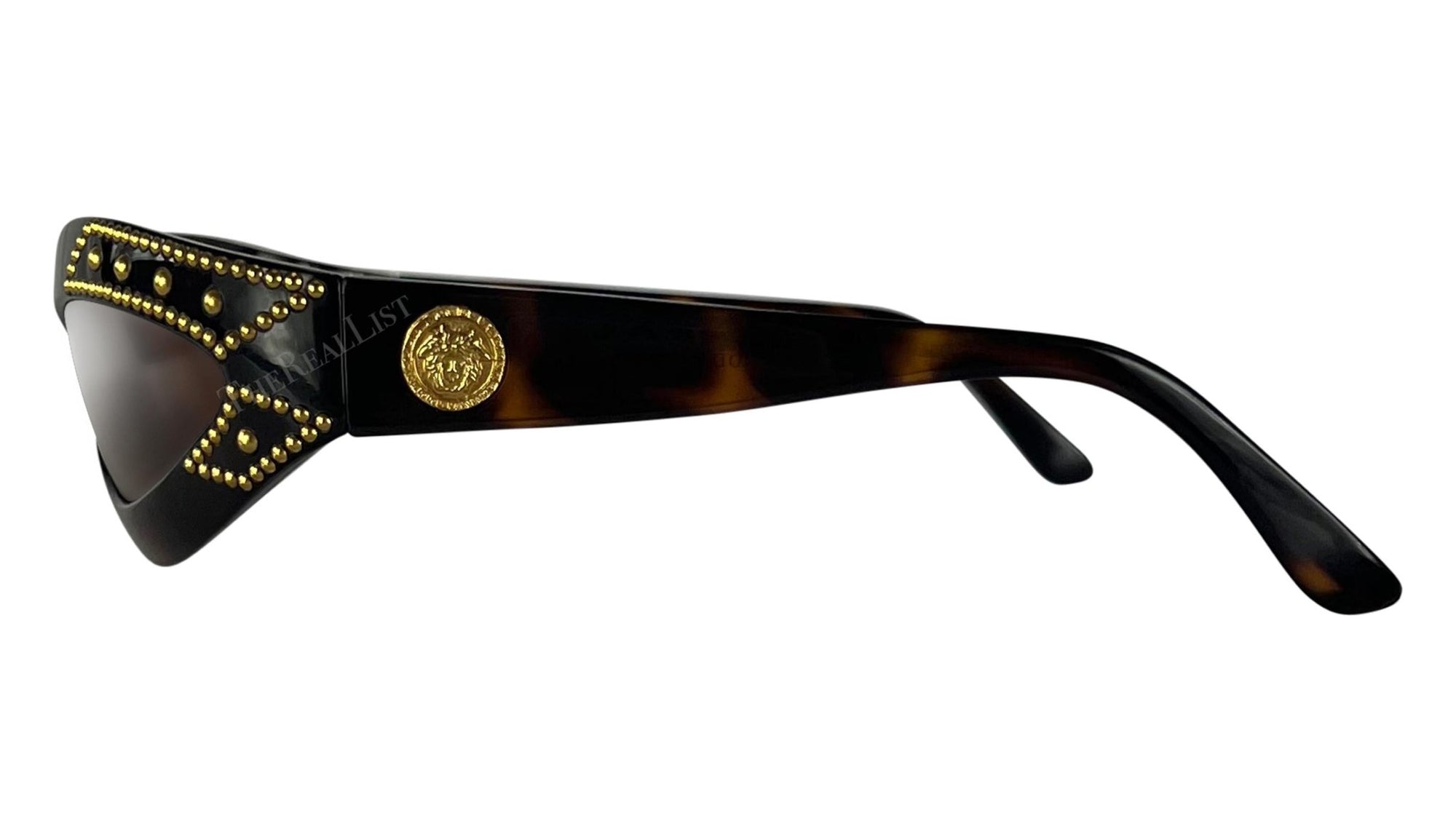 1990s Gianni Versace Brown Tortoise Shell Gold Studded Medusa Sunglasses - RealList