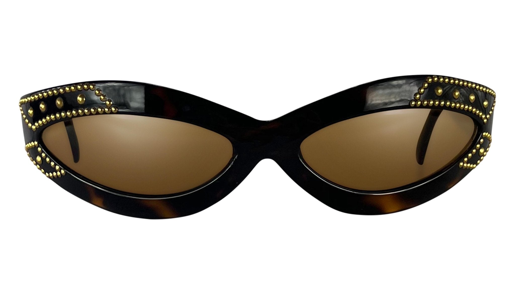 1990s Gianni Versace Brown Tortoise Shell Gold Studded Medusa Sunglasses - RealList