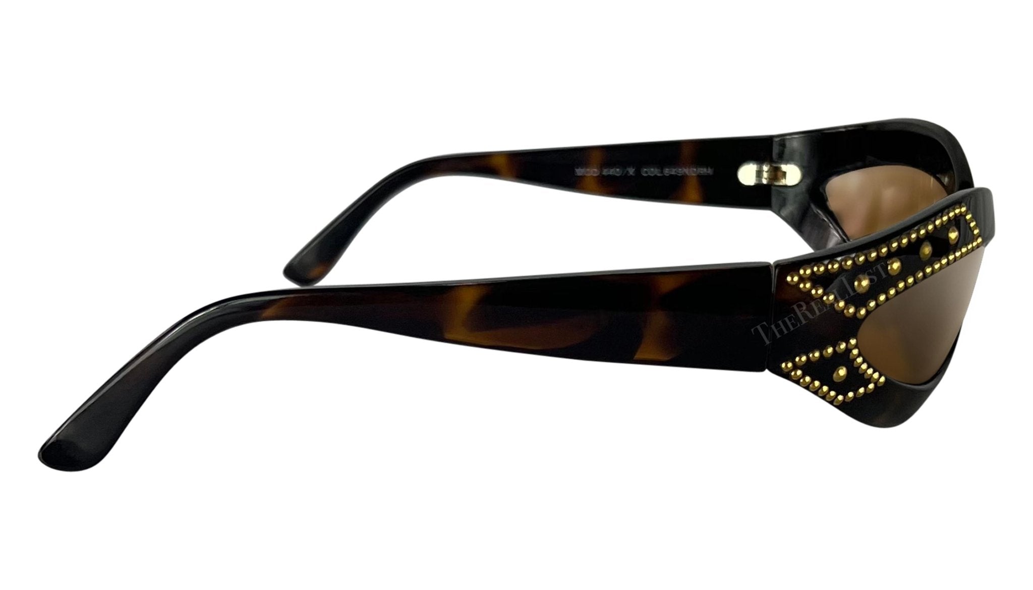 1990s Gianni Versace Brown Tortoise Shell Gold Studded Medusa Sunglasses - RealList
