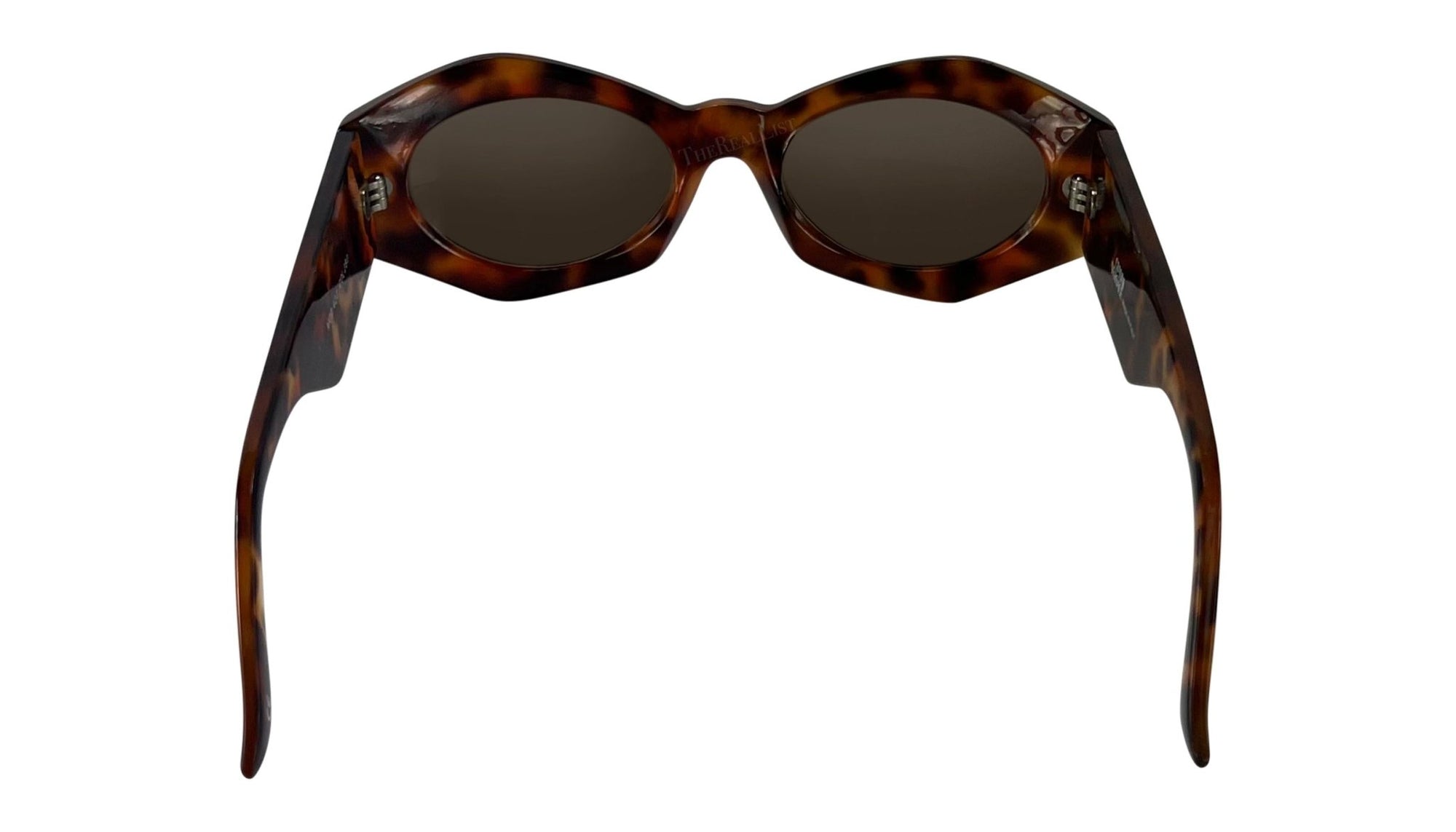 1990s Gianni Versace Brown Tortoise Shell Medusa Chunky Pointed Frame Sunglasses - RealList