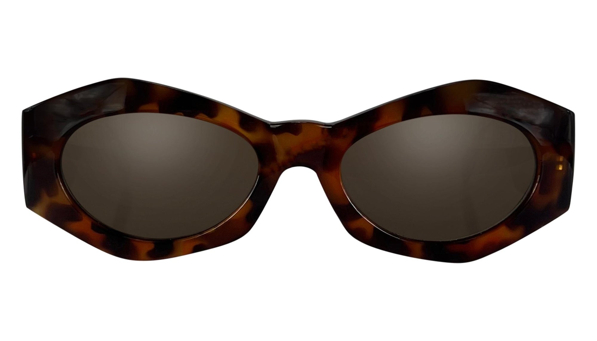 1990s Gianni Versace Brown Tortoise Shell Medusa Chunky Pointed Frame Sunglasses - RealList