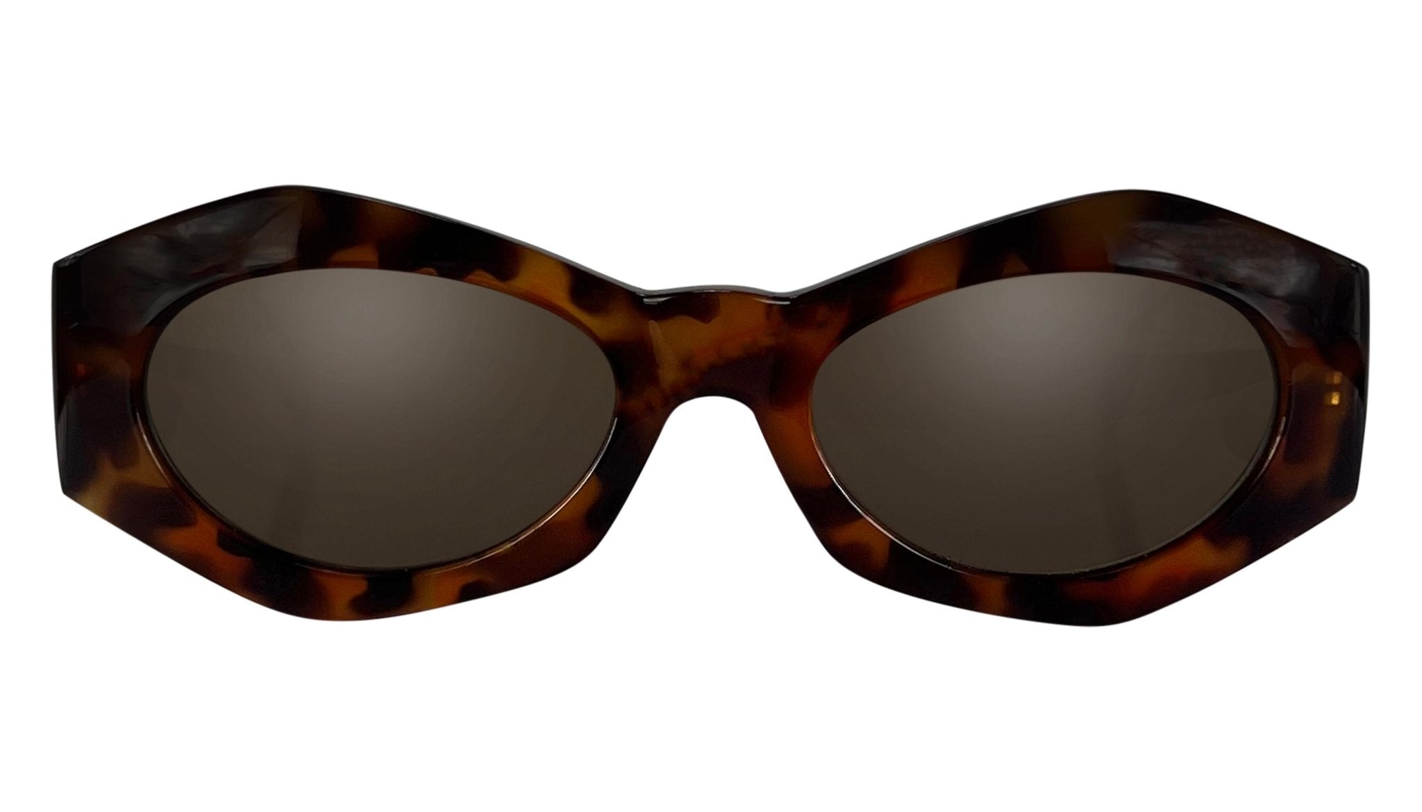 1990s Gianni Versace Brown Tortoise Shell Medusa Chunky Pointed Frame Sunglasses - RealList