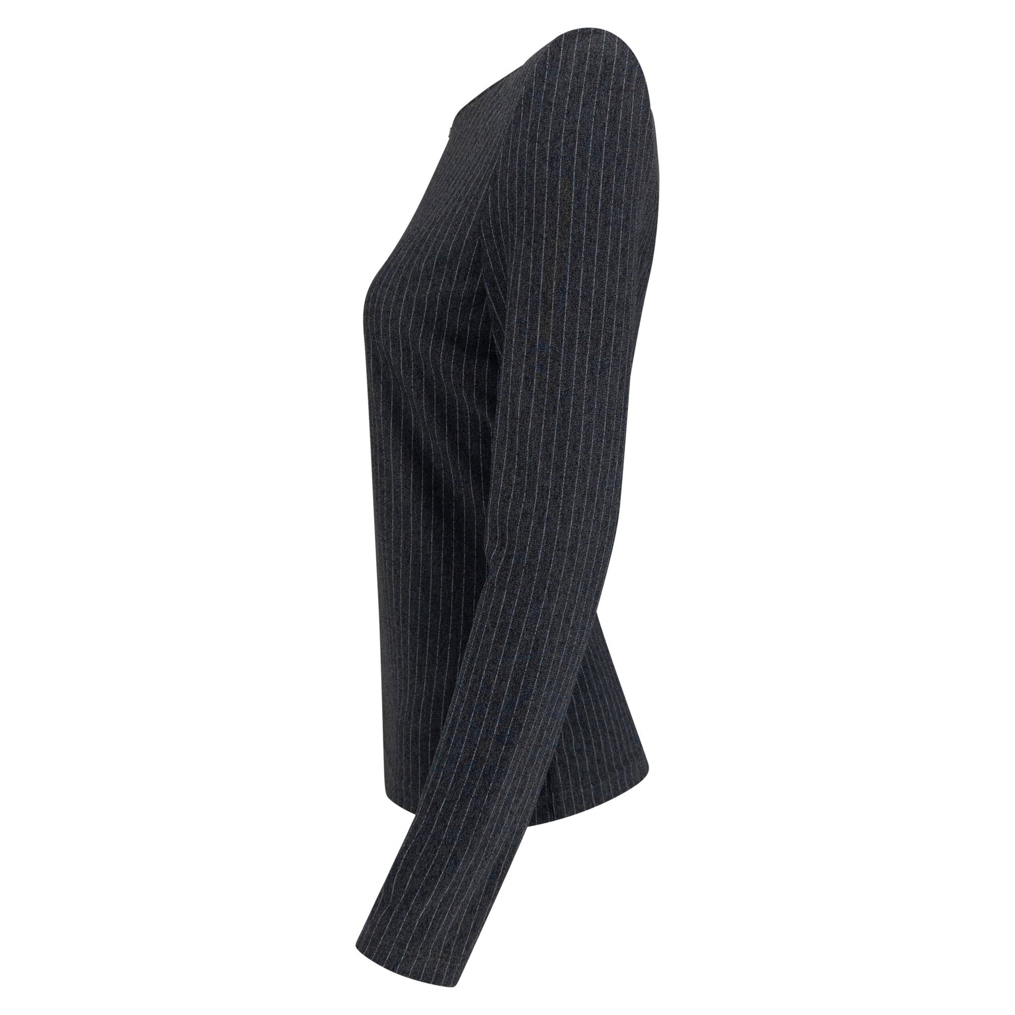 1990s Gianni Versace Couture Grey Pinstripe Stretch Medusa Blouse - RealList
