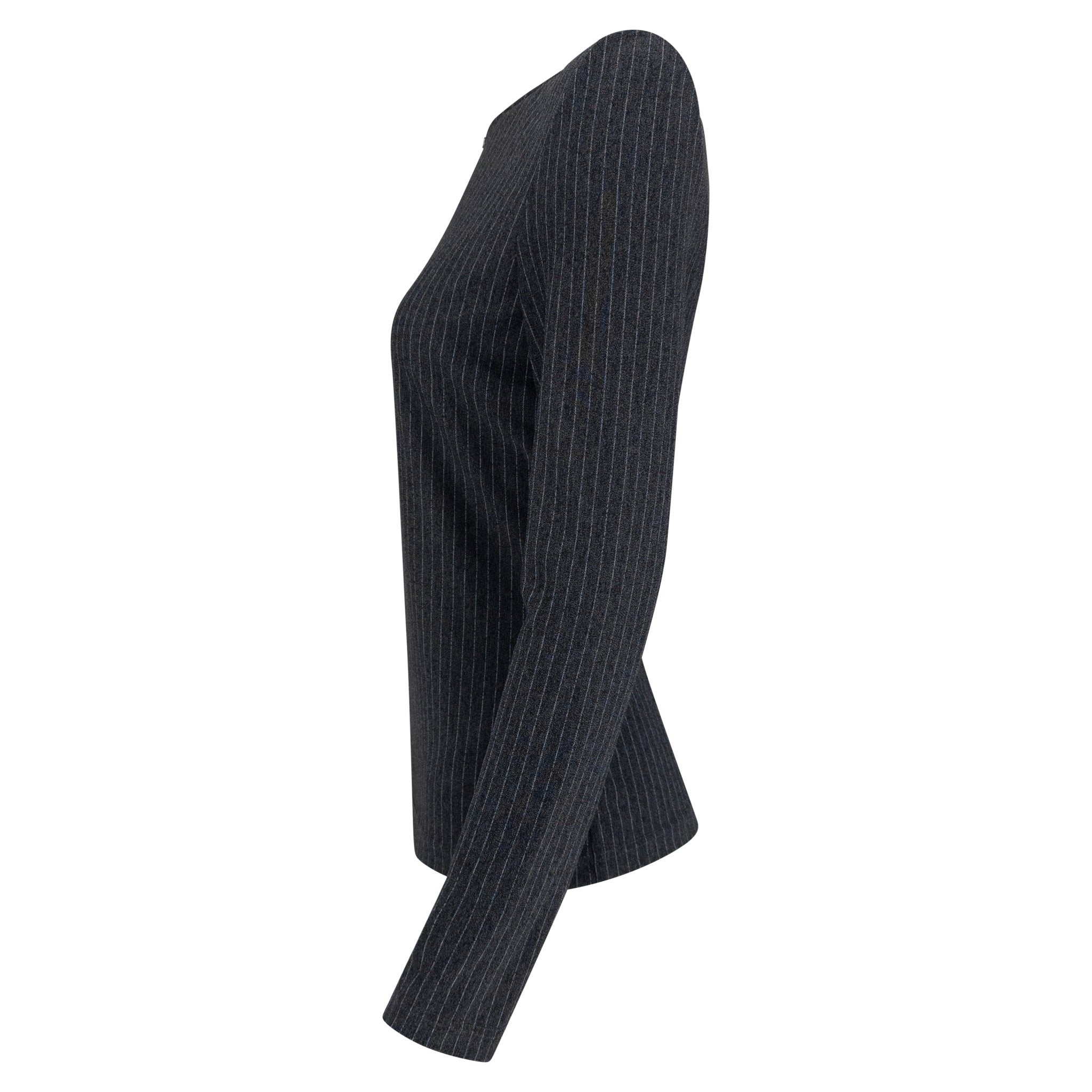 1990s Gianni Versace Couture Grey Pinstripe Stretch Medusa Blouse - RealList