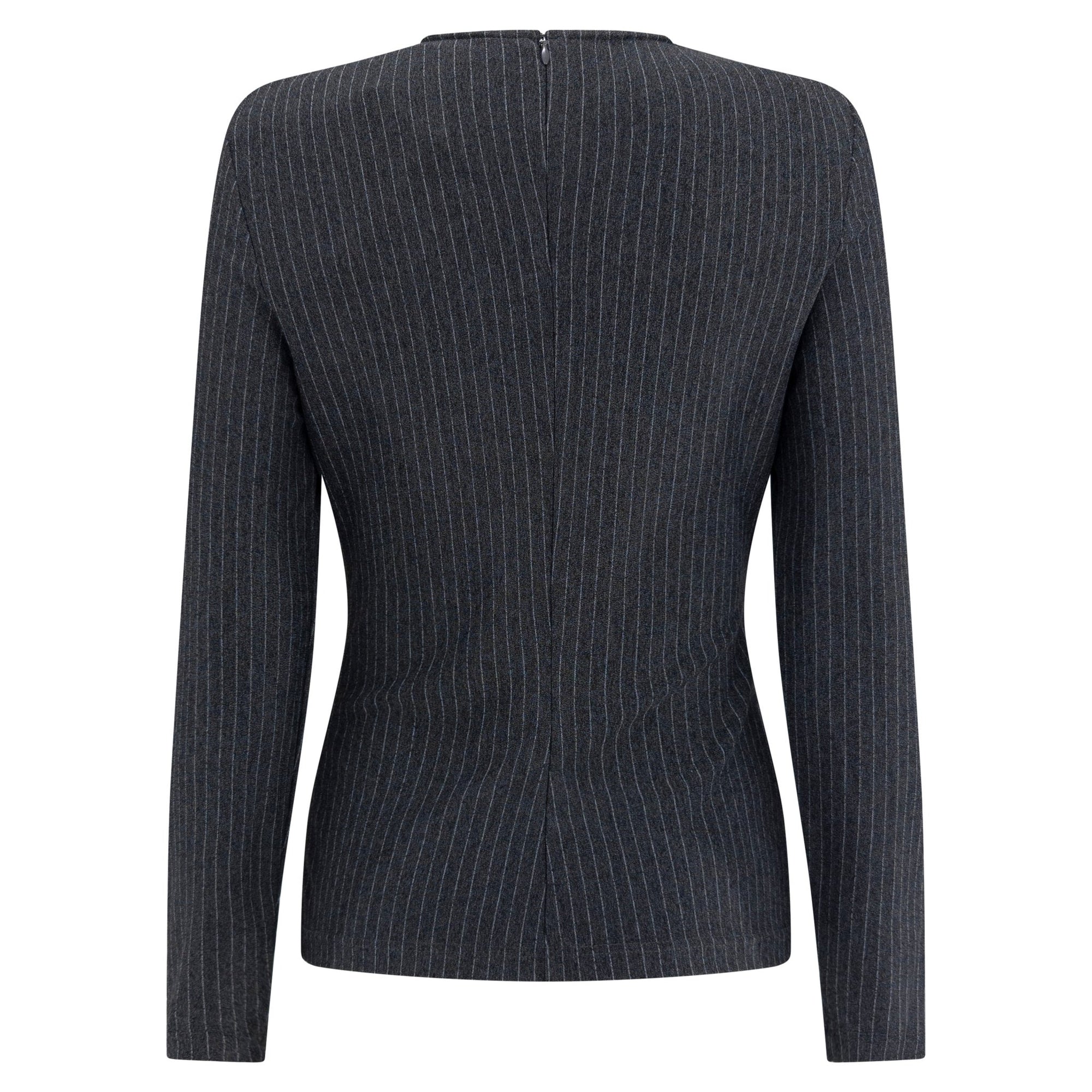 1990s Gianni Versace Couture Grey Pinstripe Stretch Medusa Blouse - RealList