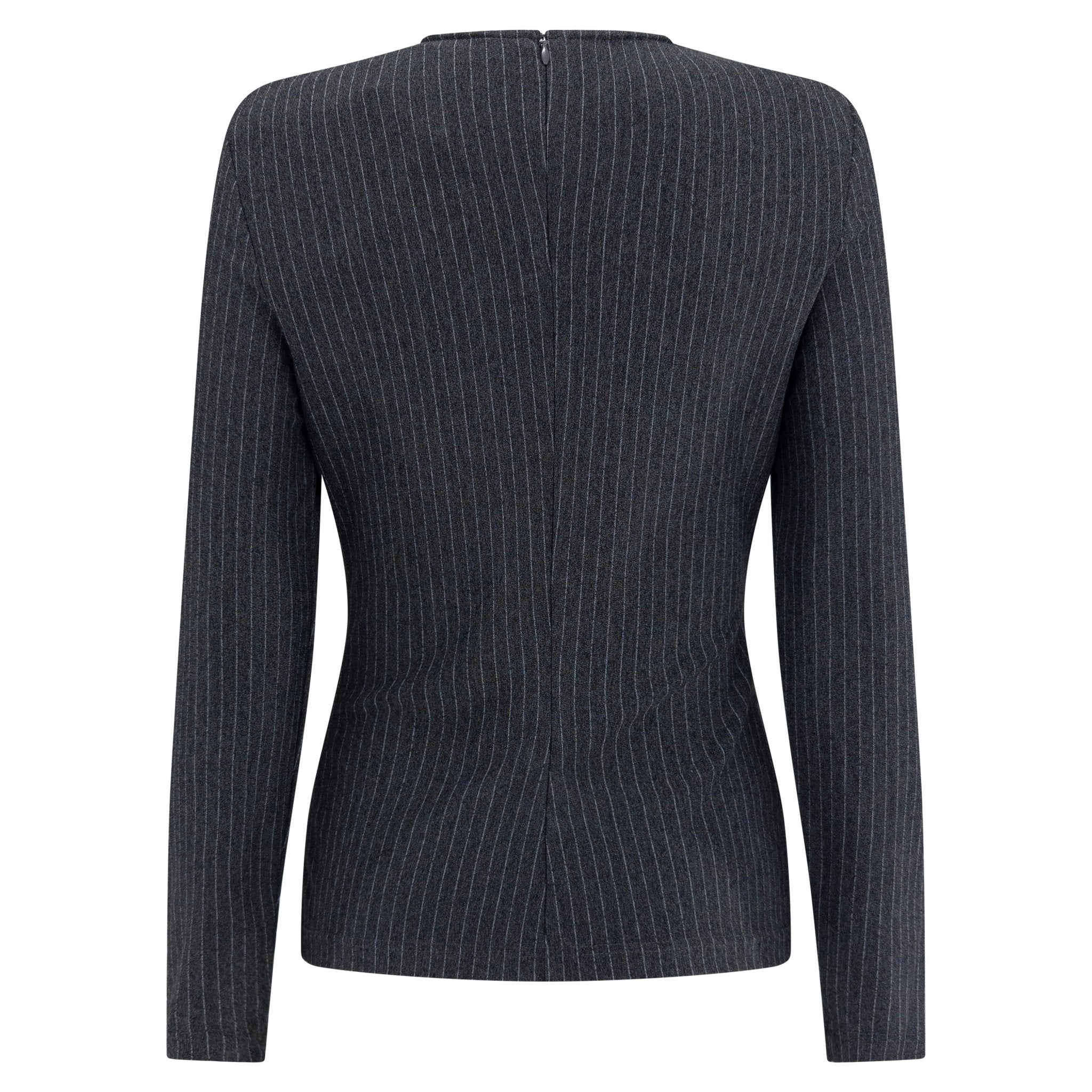1990s Gianni Versace Couture Grey Pinstripe Stretch Medusa Blouse - RealList