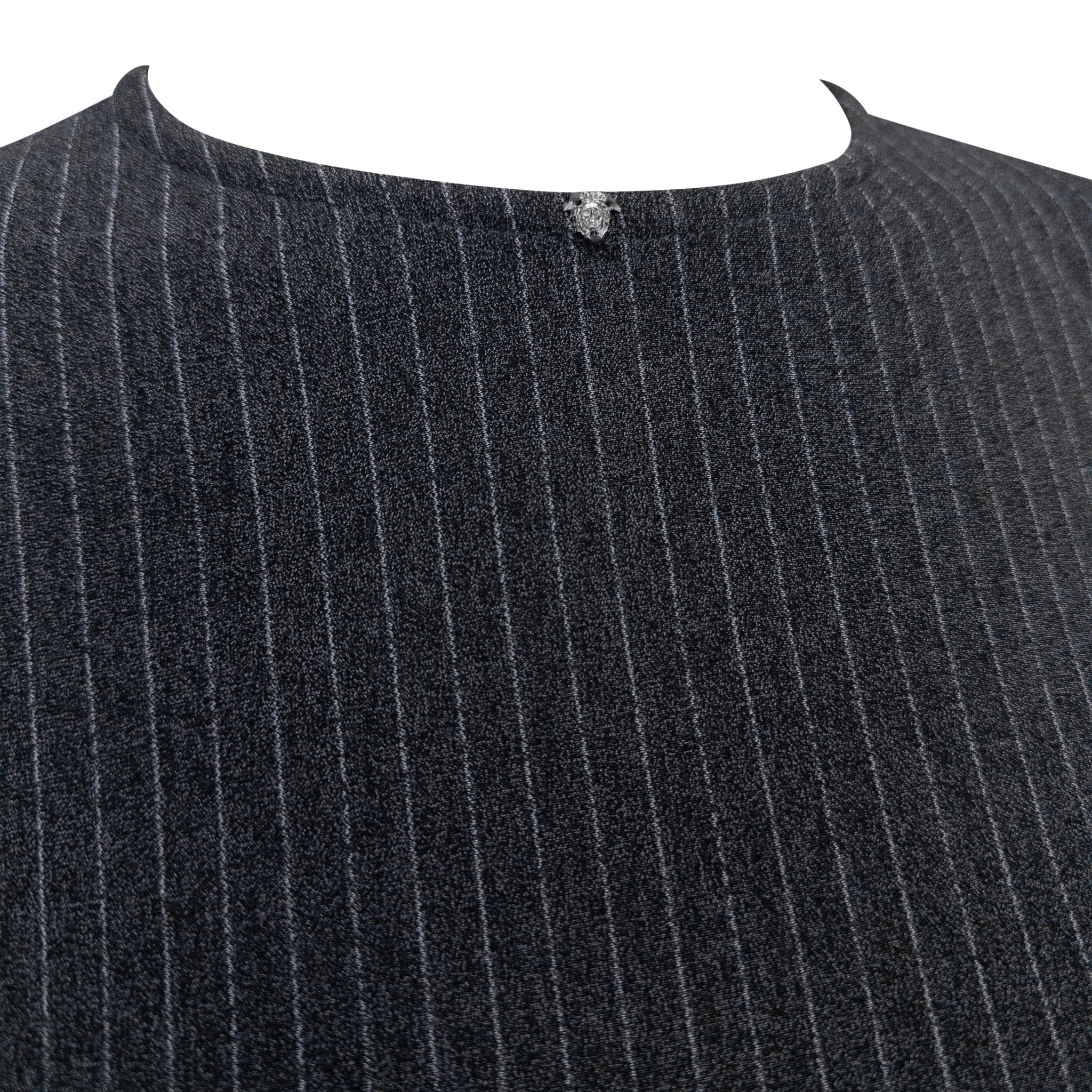 1990s Gianni Versace Couture Grey Pinstripe Stretch Medusa Blouse - RealList