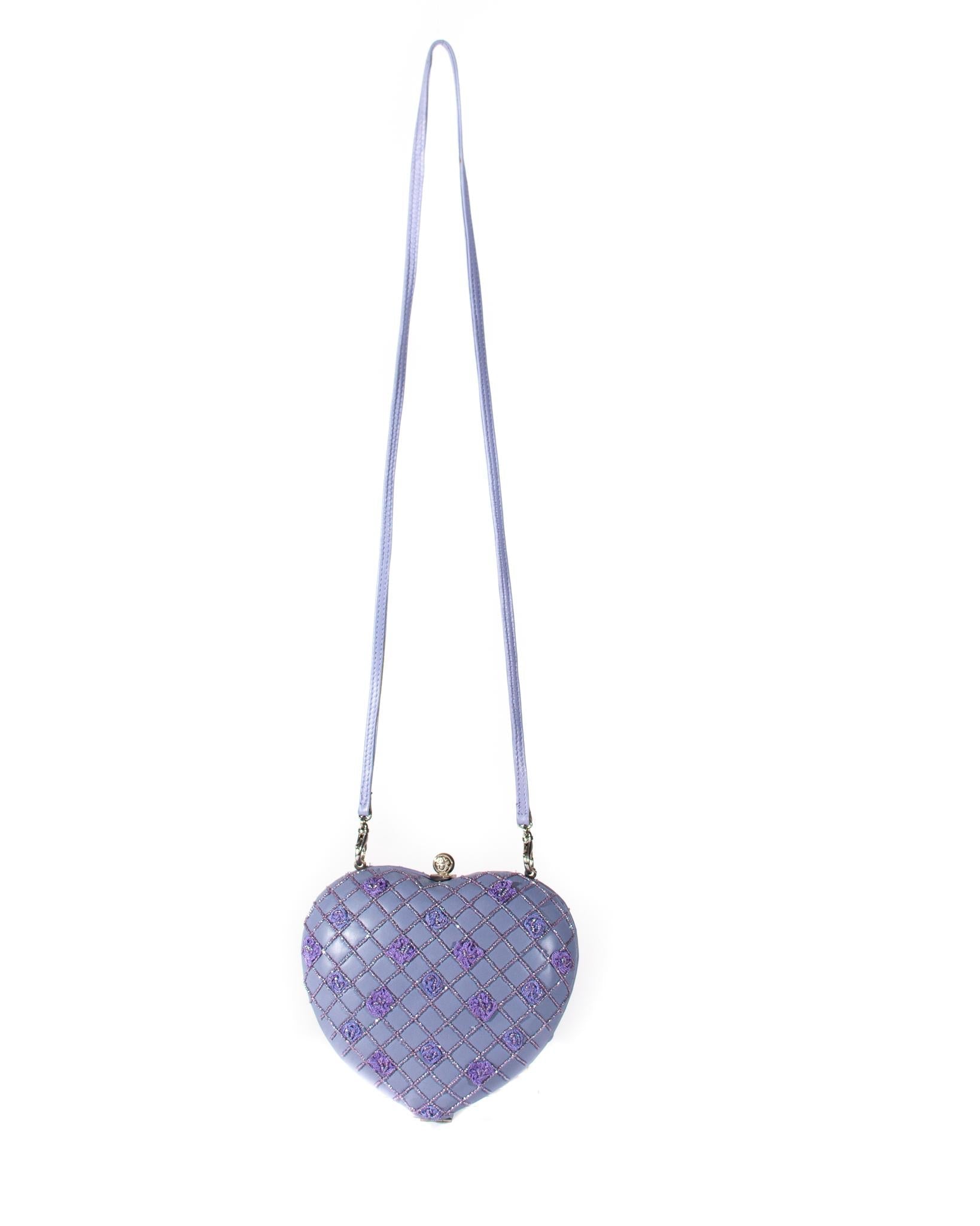 1990s Gianni Versace Couture Lavender Heart Shape Crossbody & Evening Clutch - RealList