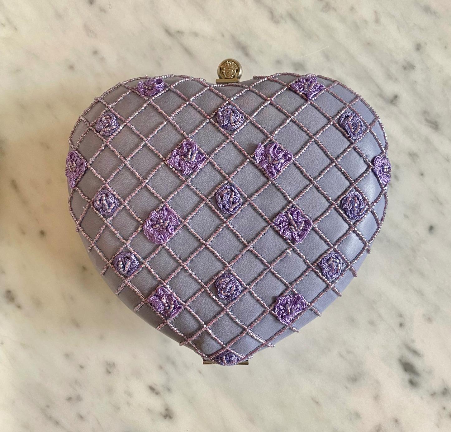 1990s Gianni Versace Couture Lavender Heart Shape Crossbody & Evening Clutch - RealList
