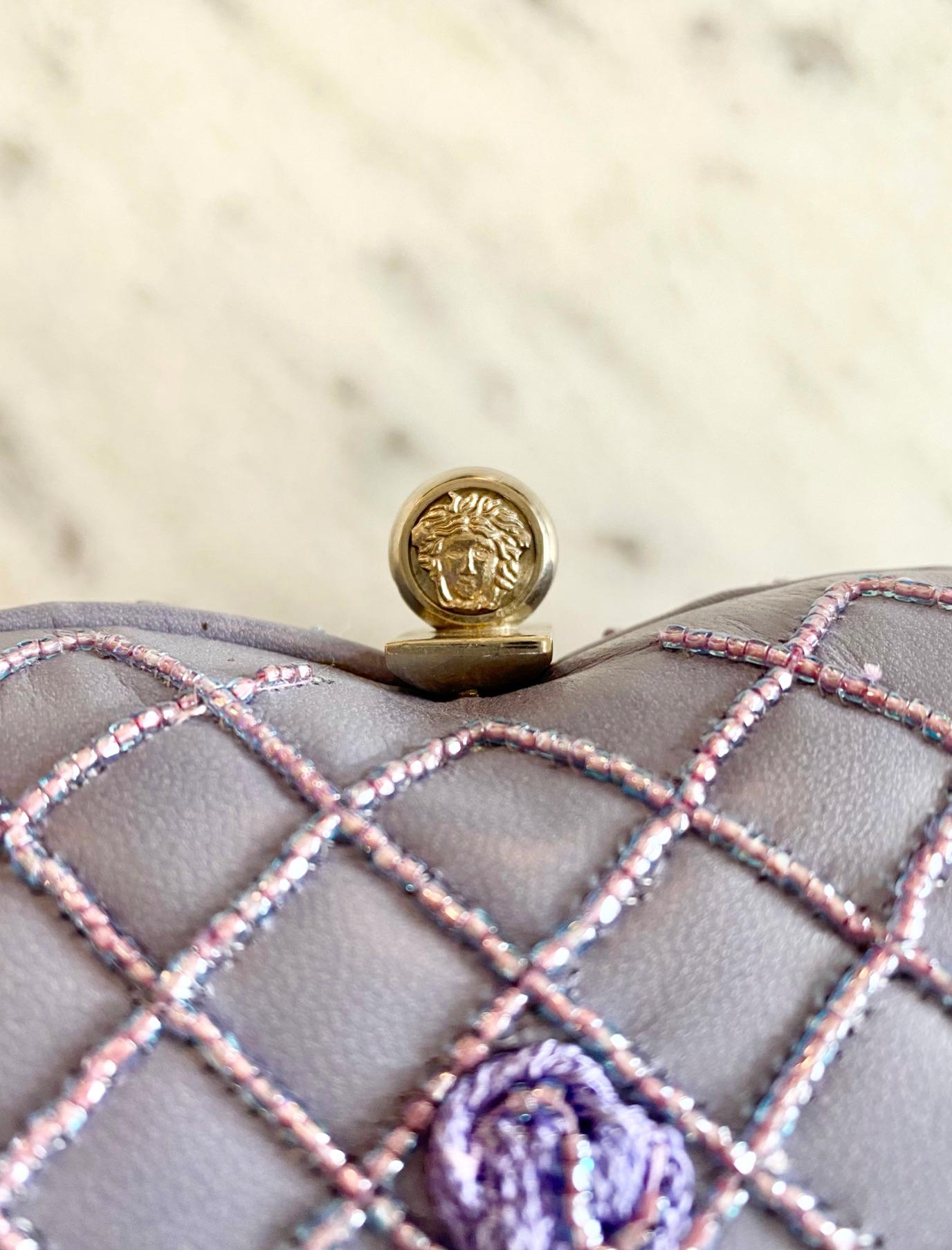 1990s Gianni Versace Couture Lavender Heart Shape Crossbody & Evening Clutch - RealList