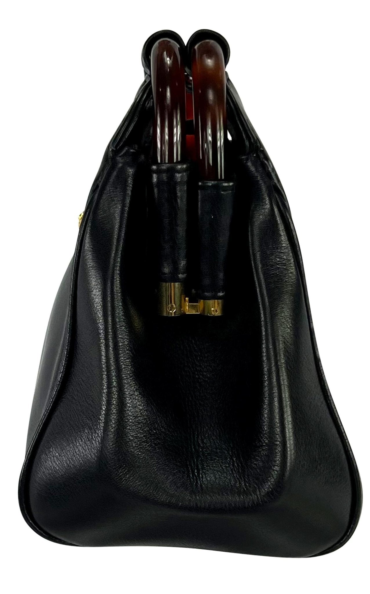 1990s Gianni Versace Couture Leather Medusa Relief Acrylic Frame Handle Mini Bag - RealList