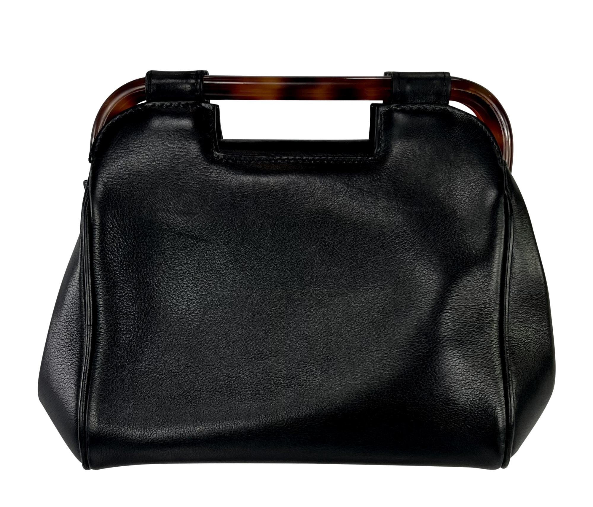 1990s Gianni Versace Couture Leather Medusa Relief Acrylic Frame Handle Mini Bag - RealList