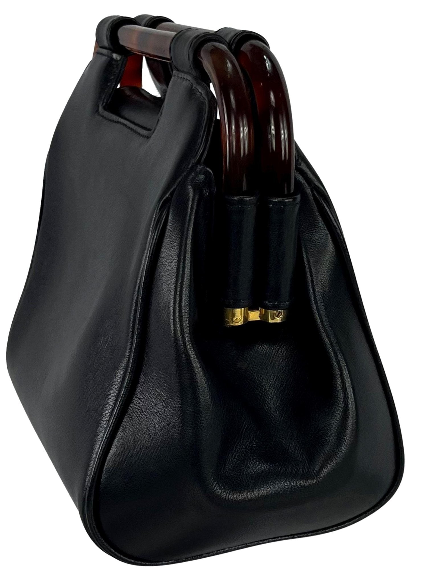 1990s Gianni Versace Couture Leather Medusa Relief Acrylic Frame Handle Mini Bag - RealList