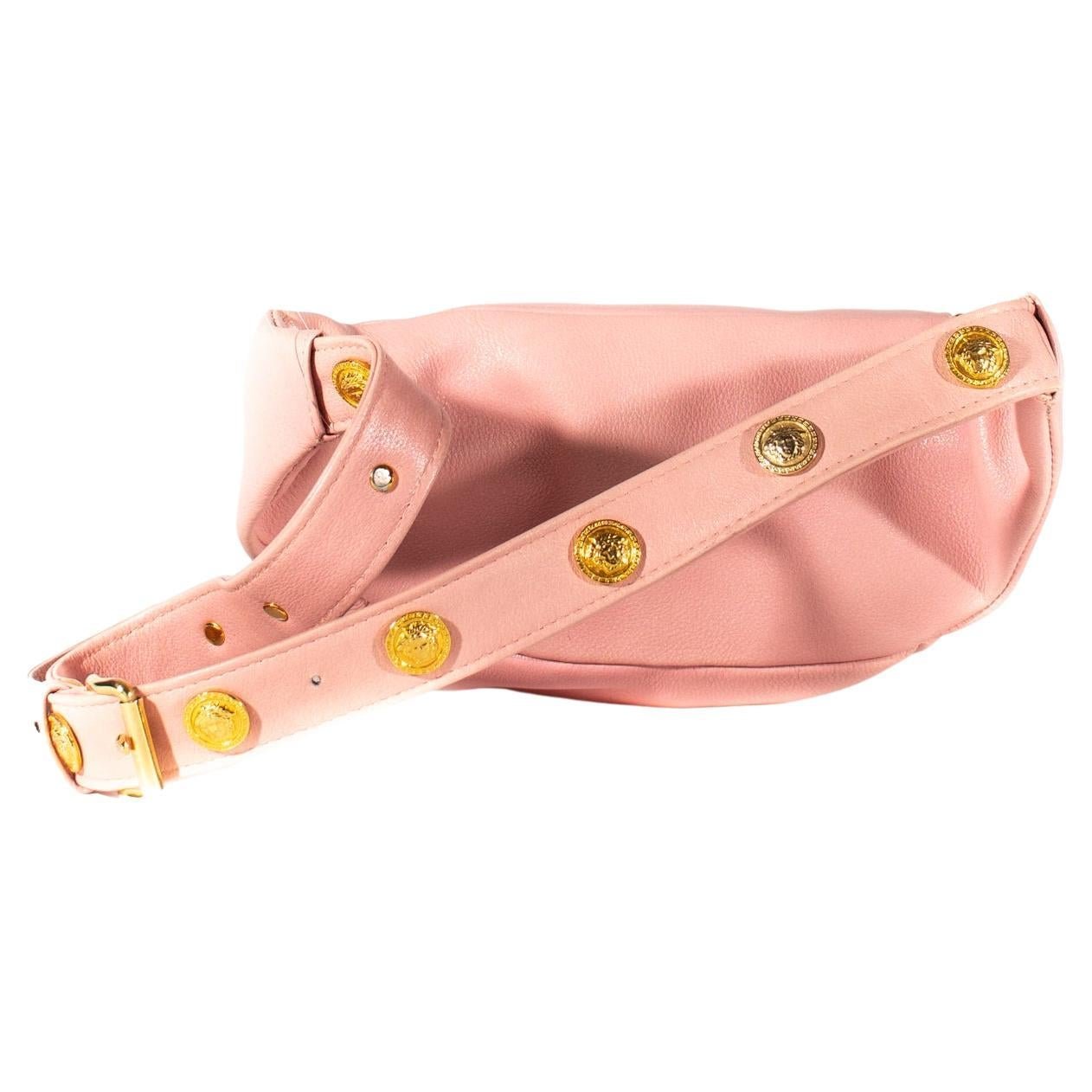 1990s Gianni Versace Couture Light Pink Vintage Fanny Pack Medusa Bum Bag - RealList