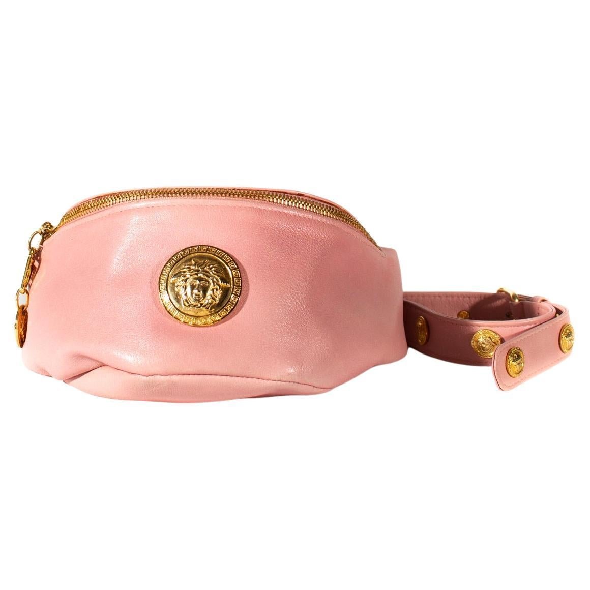 1990s Gianni Versace Couture Light Pink Vintage Fanny Pack Medusa Bum Bag - RealList