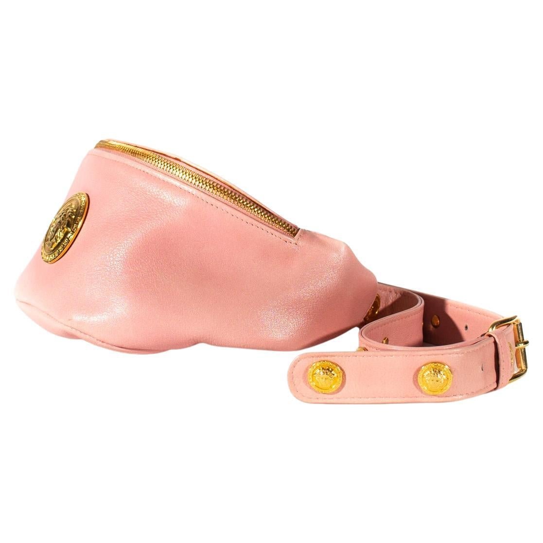1990s Gianni Versace Couture Light Pink Vintage Fanny Pack Medusa Bum Bag - RealList
