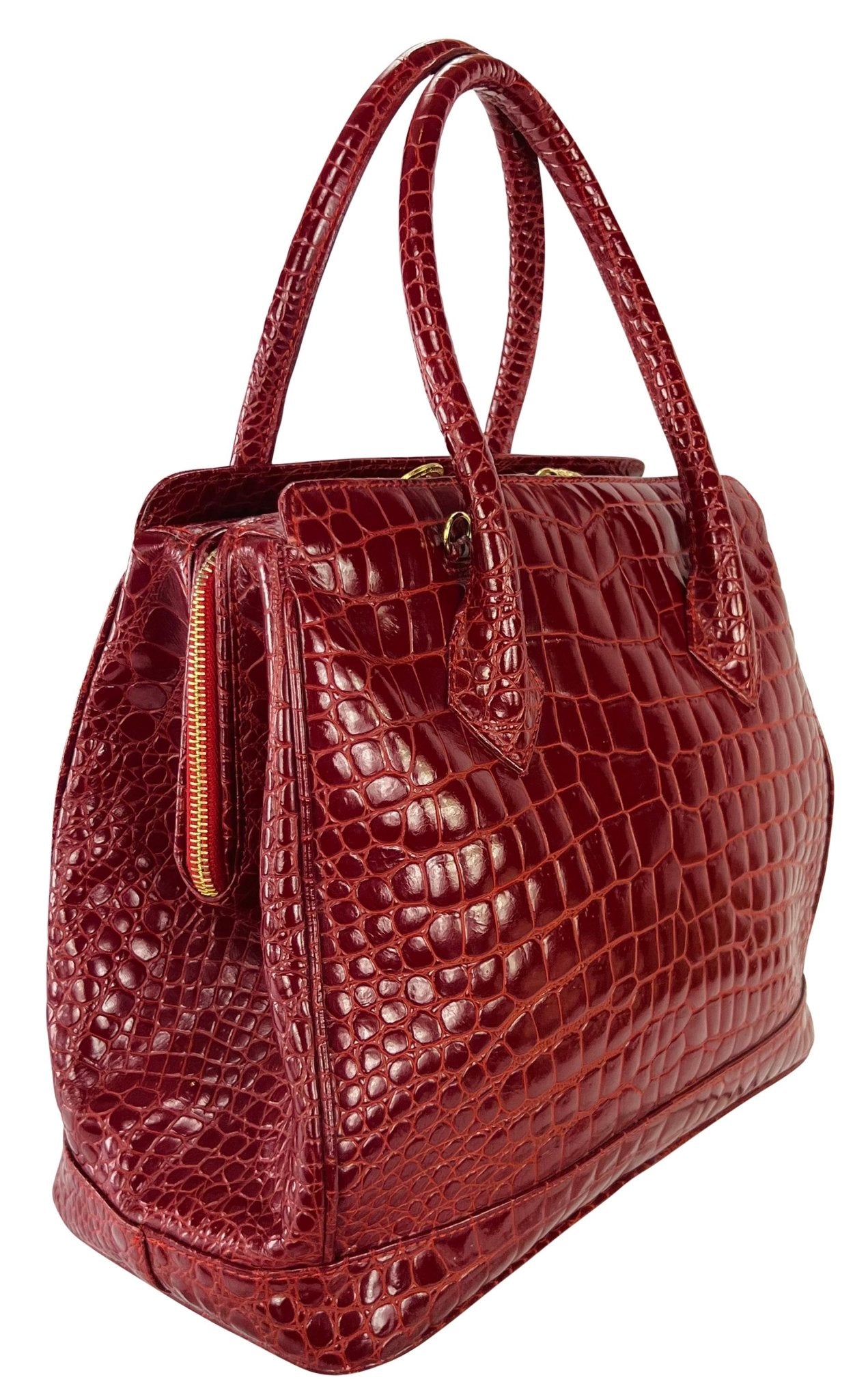 1990s Gianni Versace Couture Red Embossed Leather Medusa Large Tote Bag - RealList