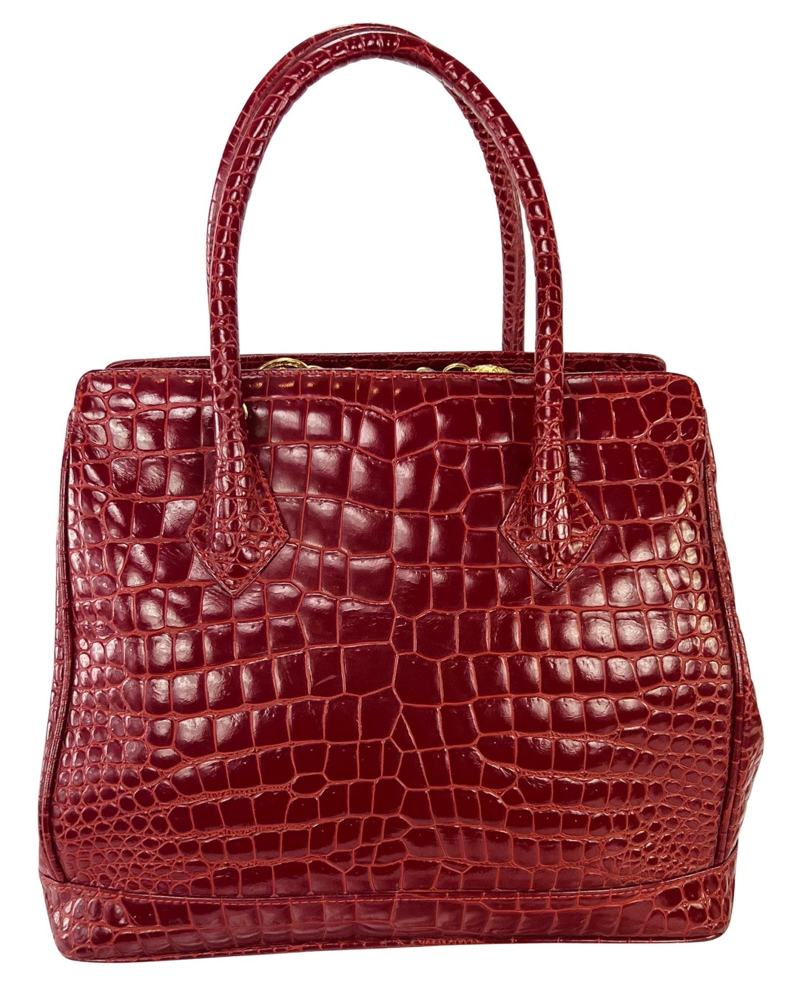 1990s Gianni Versace Couture Red Embossed Leather Medusa Large Tote Bag - RealList