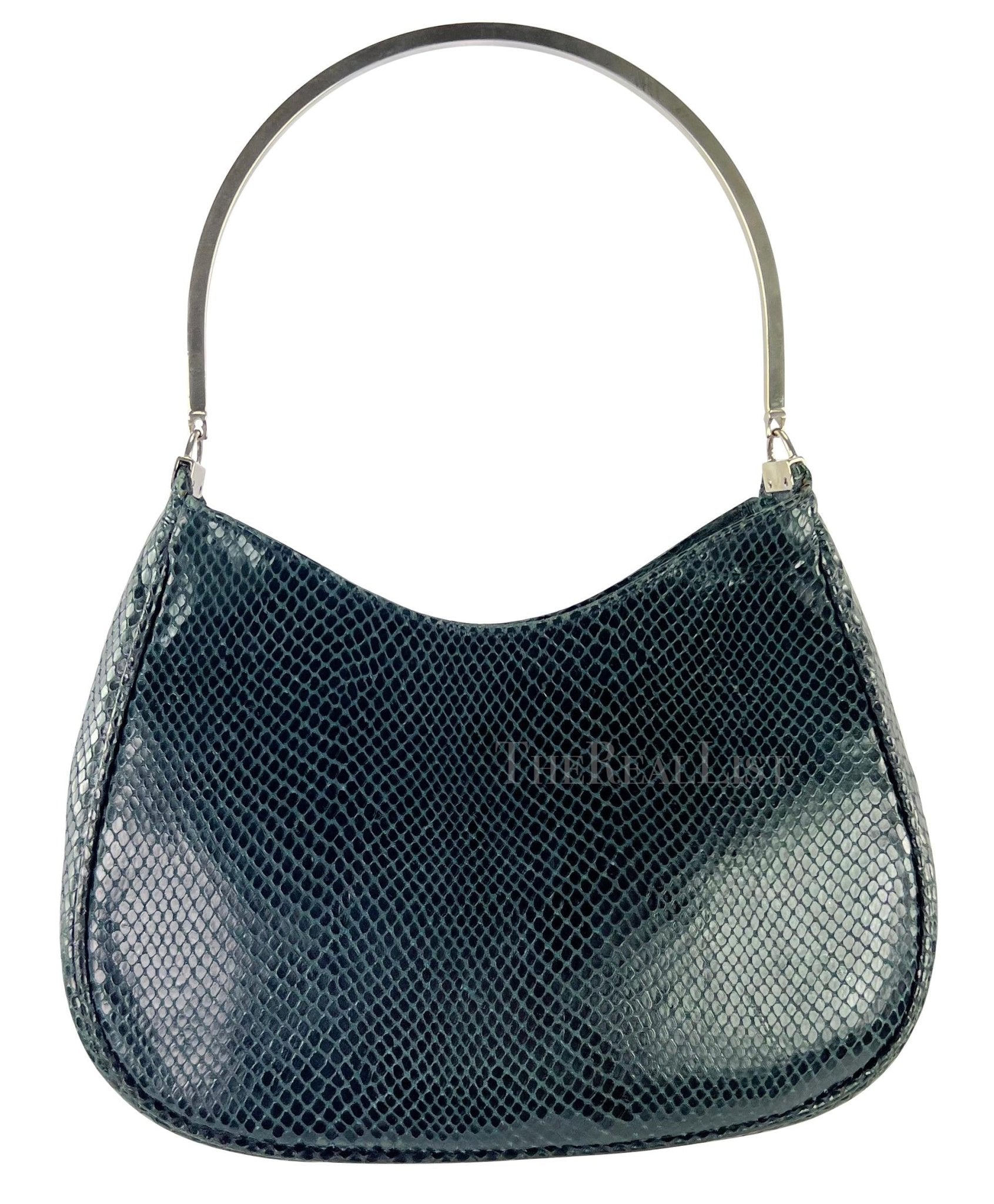 1990s Gianni Versace Couture Teal Python Metal Top Handle Shoulder Bag - RealList