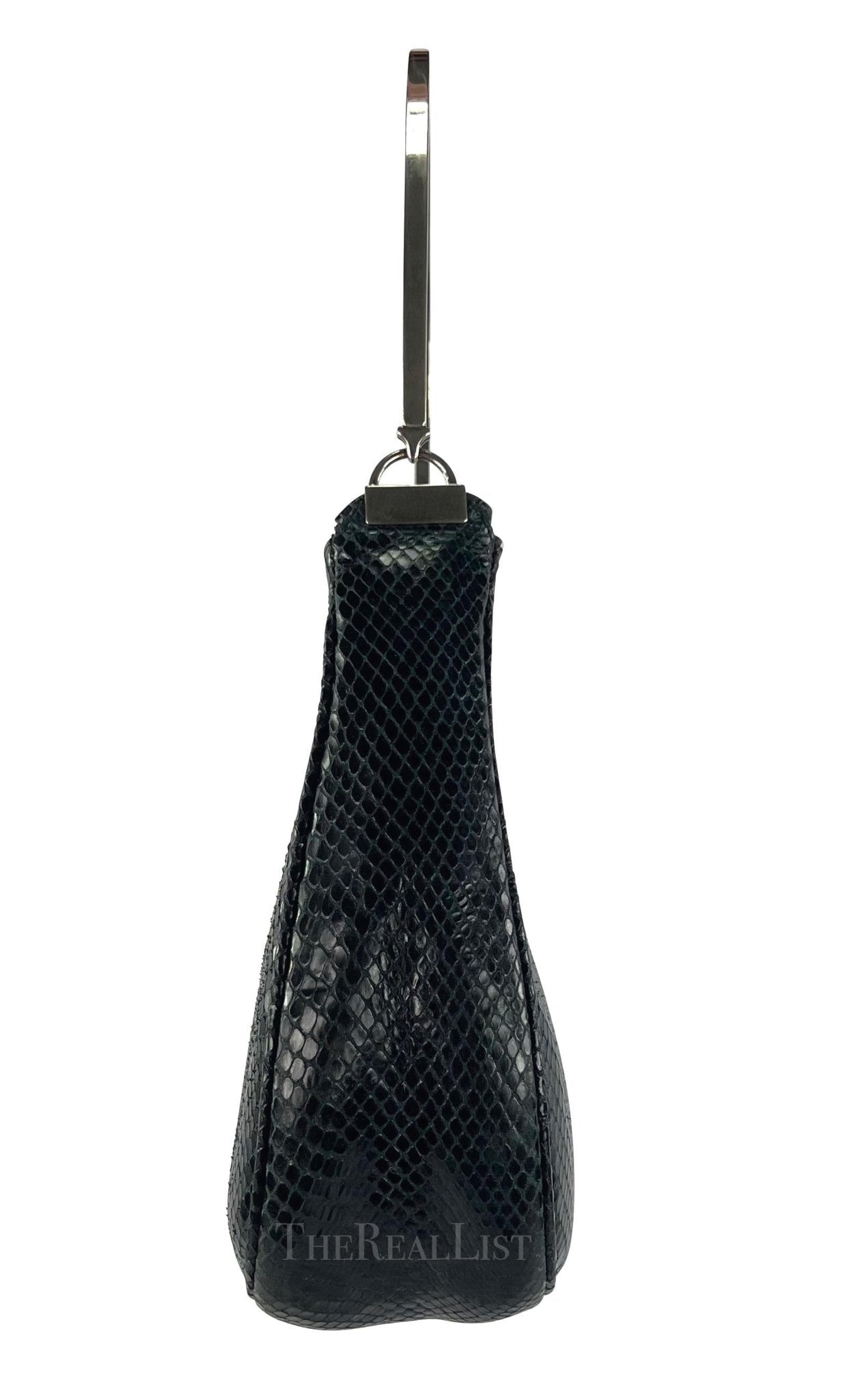 1990s Gianni Versace Couture Teal Python Metal Top Handle Shoulder Bag - RealList