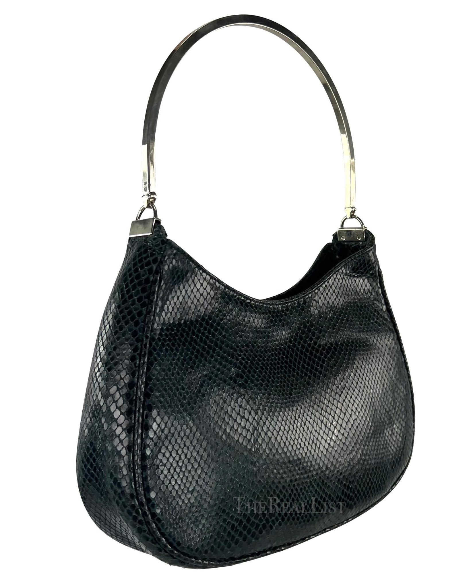 1990s Gianni Versace Couture Teal Python Metal Top Handle Shoulder Bag - RealList