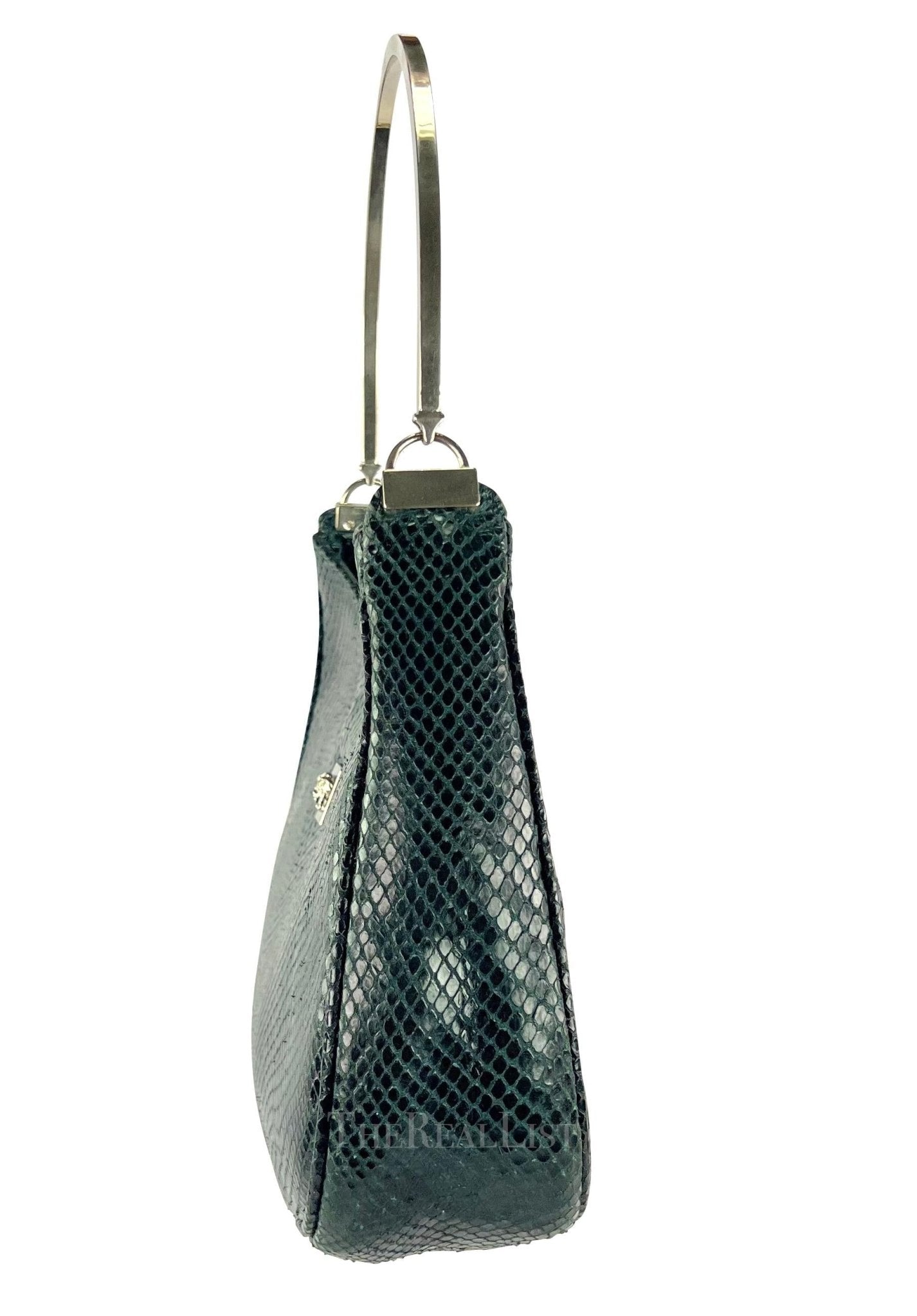 1990s Gianni Versace Couture Teal Python Metal Top Handle Shoulder Bag - RealList
