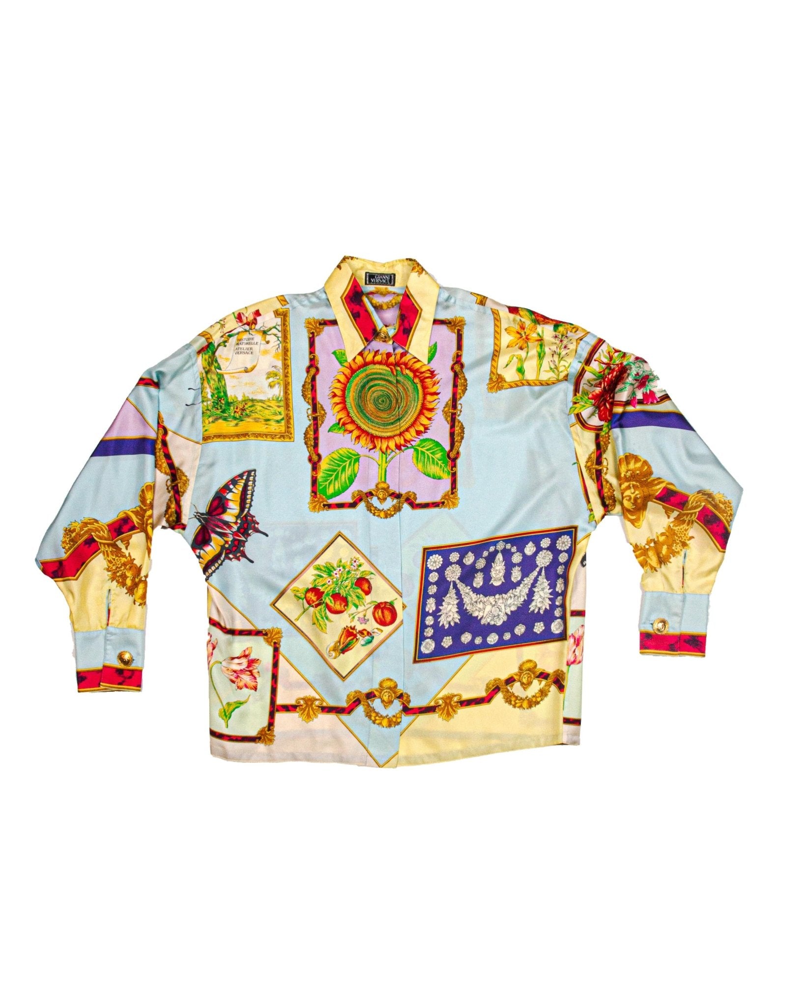 1990s Gianni Versace Couture Vintage Silk Floral Collared Shirt - RealList