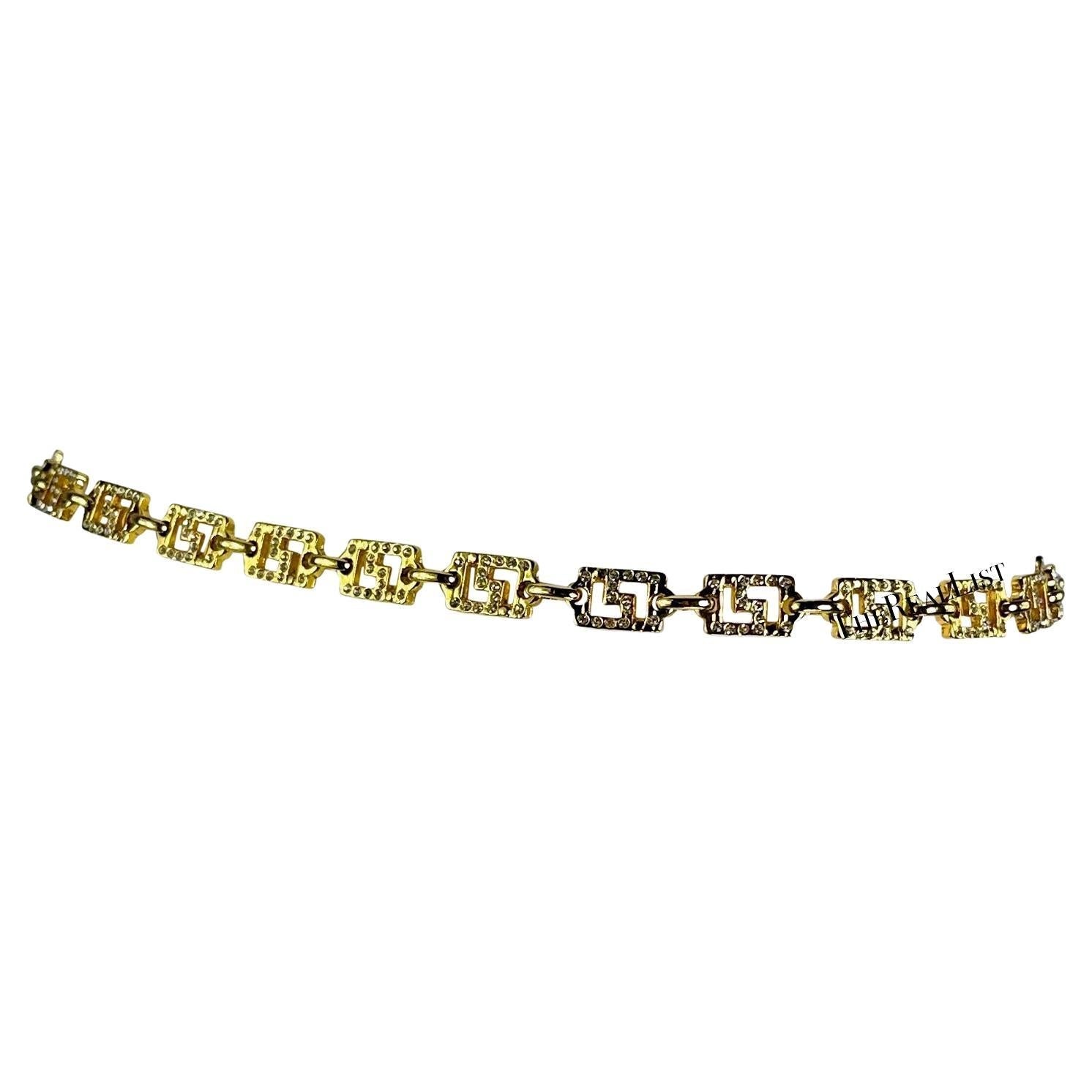 1990s Gianni Versace Gold Tone Rhinestone Greek Key Medusa Medallion Chain Belt - RealList