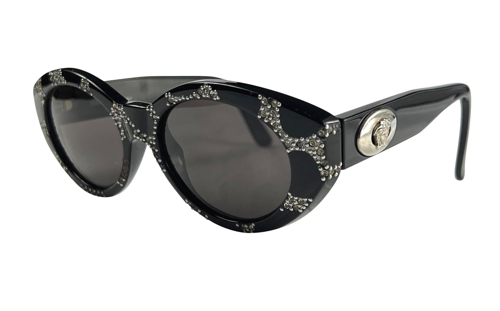 1990s Gianni Versace Medusa Rhinestone Beading Acrylic Sunglasses - RealList