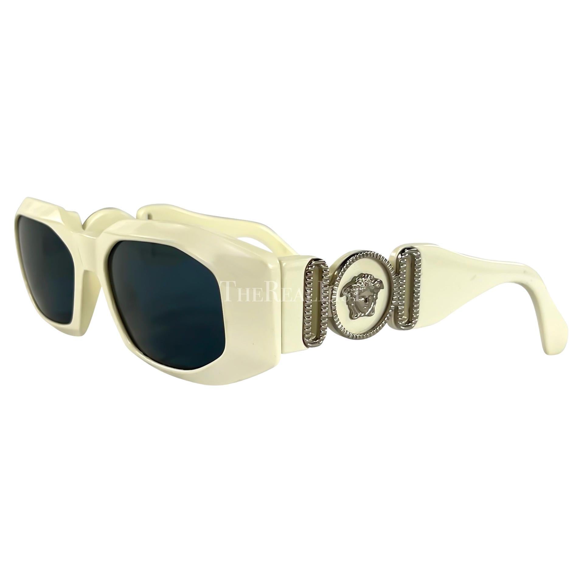 1990s Gianni Versace Off - White Silver 'Biggie' Medusa Oversized Sunglasses - RealList
