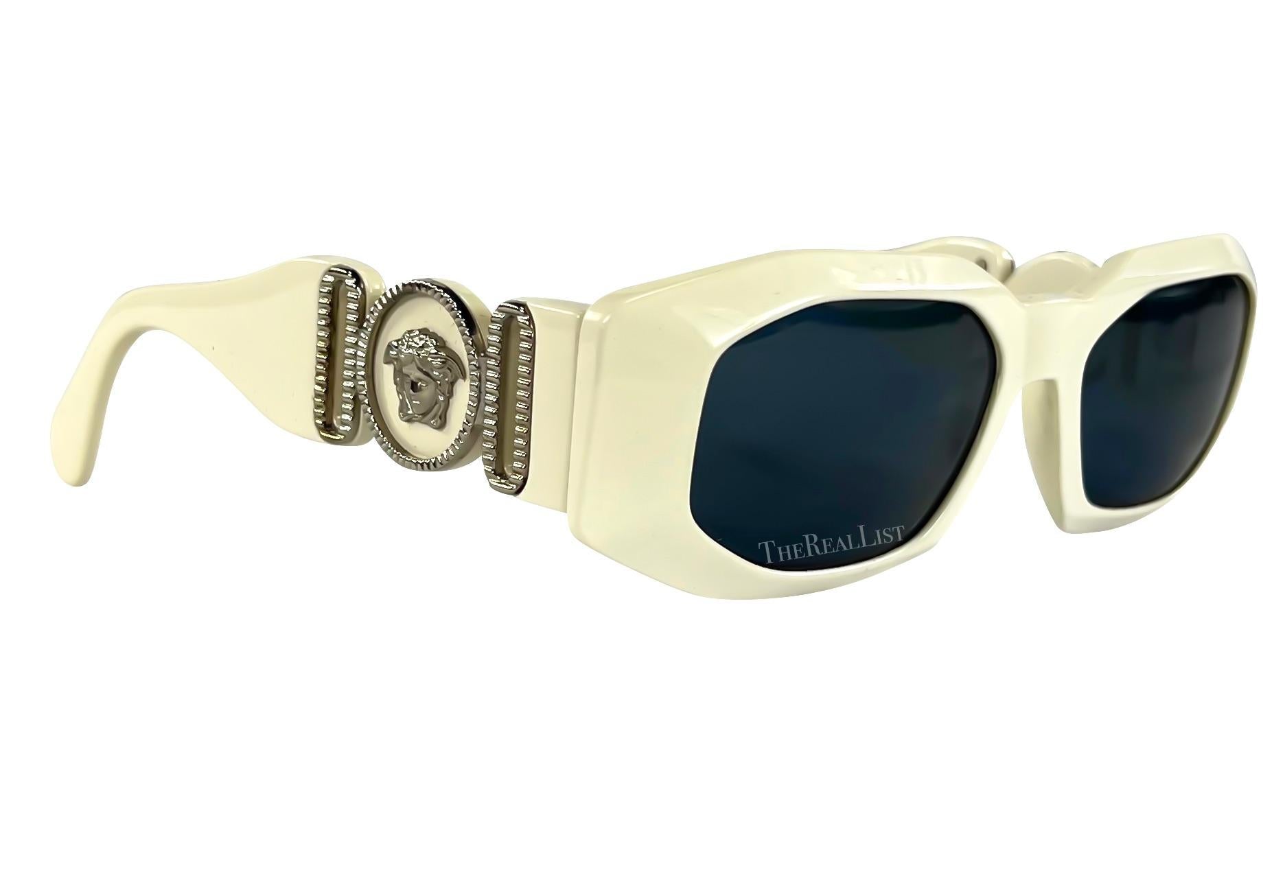 1990s Gianni Versace Off - White Silver 'Biggie' Medusa Oversized Sunglasses - RealList