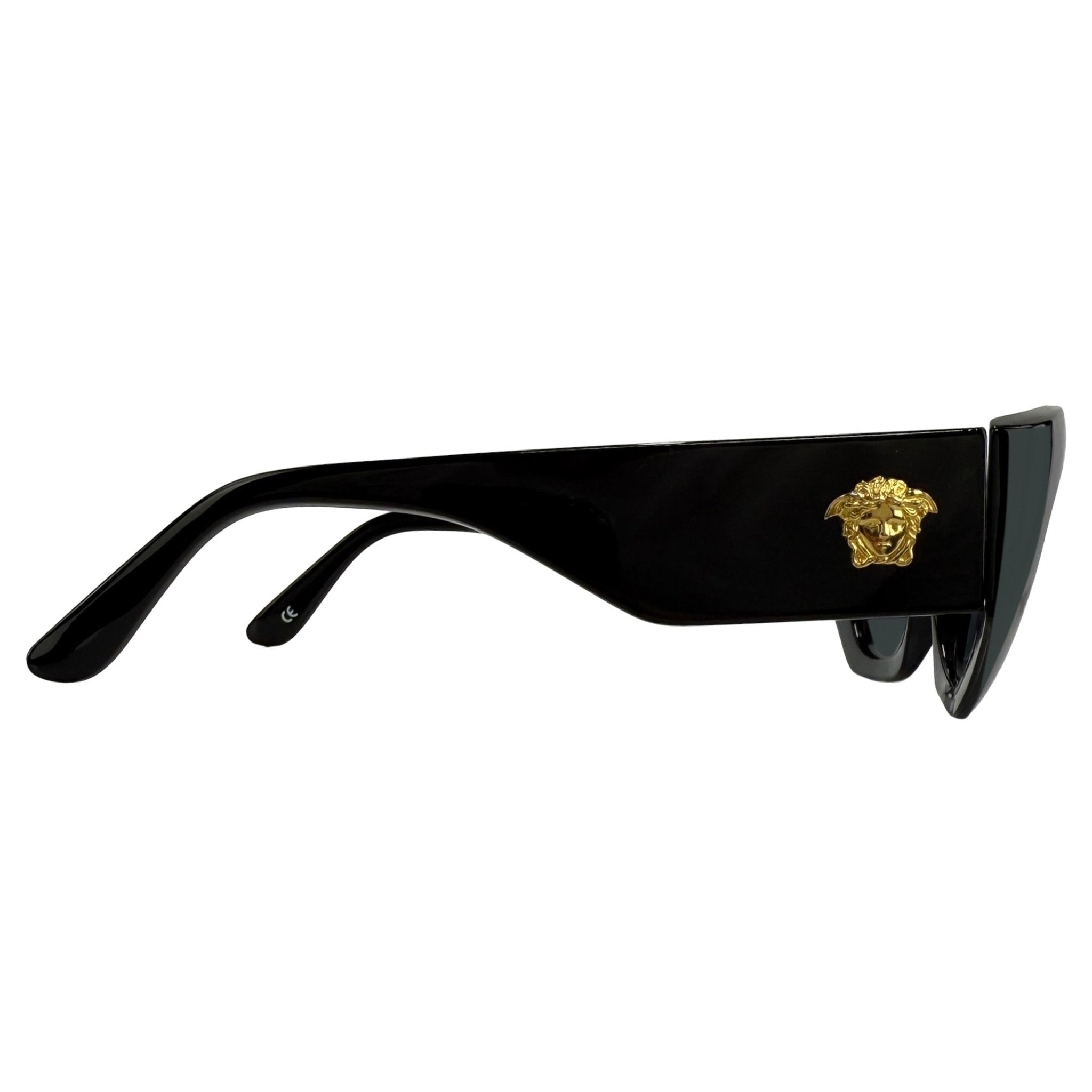 1990s Gianni Versace Oversized Black Acetate Gold Medusa Sunglasses - RealList