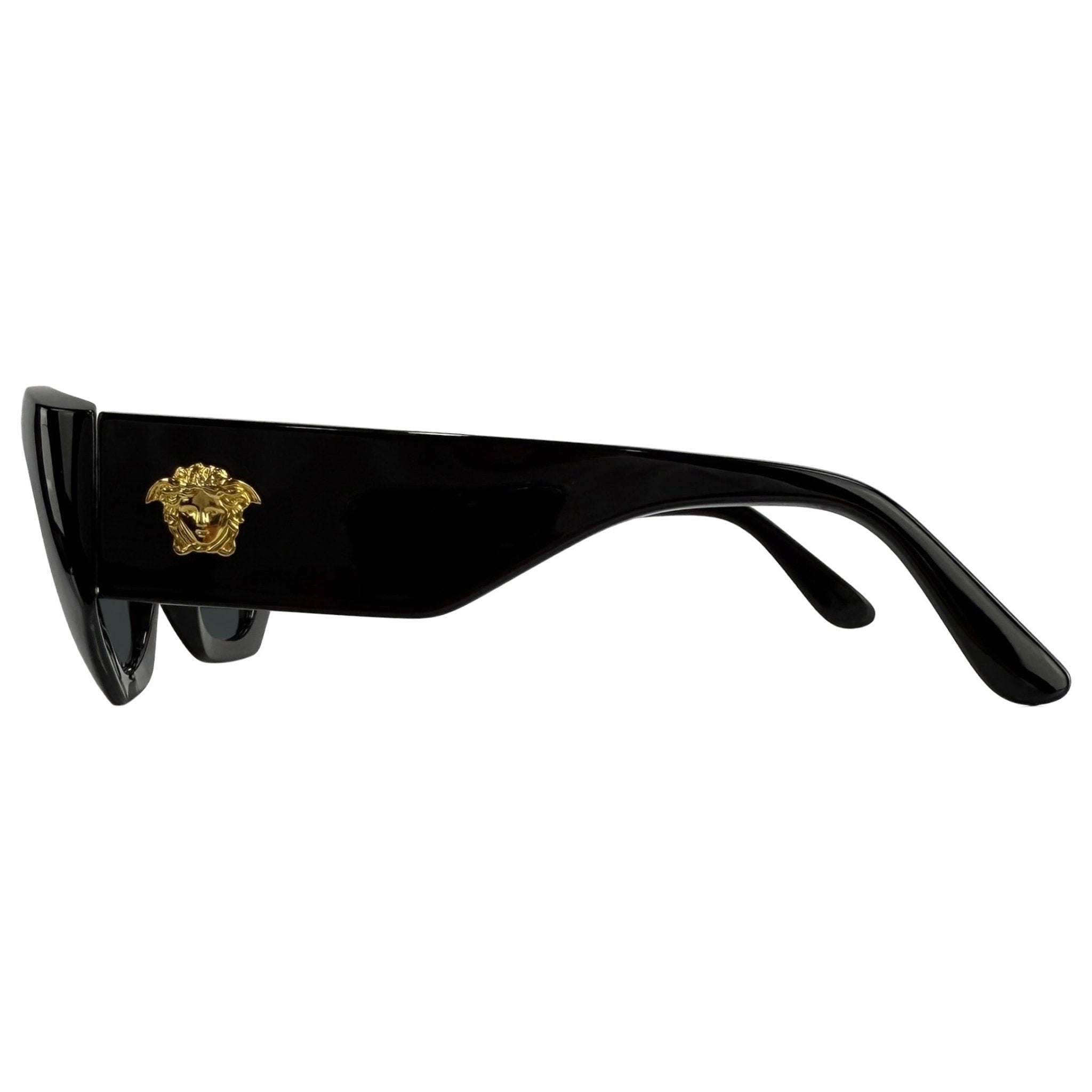 1990s Gianni Versace Oversized Black Acetate Gold Medusa Sunglasses - RealList