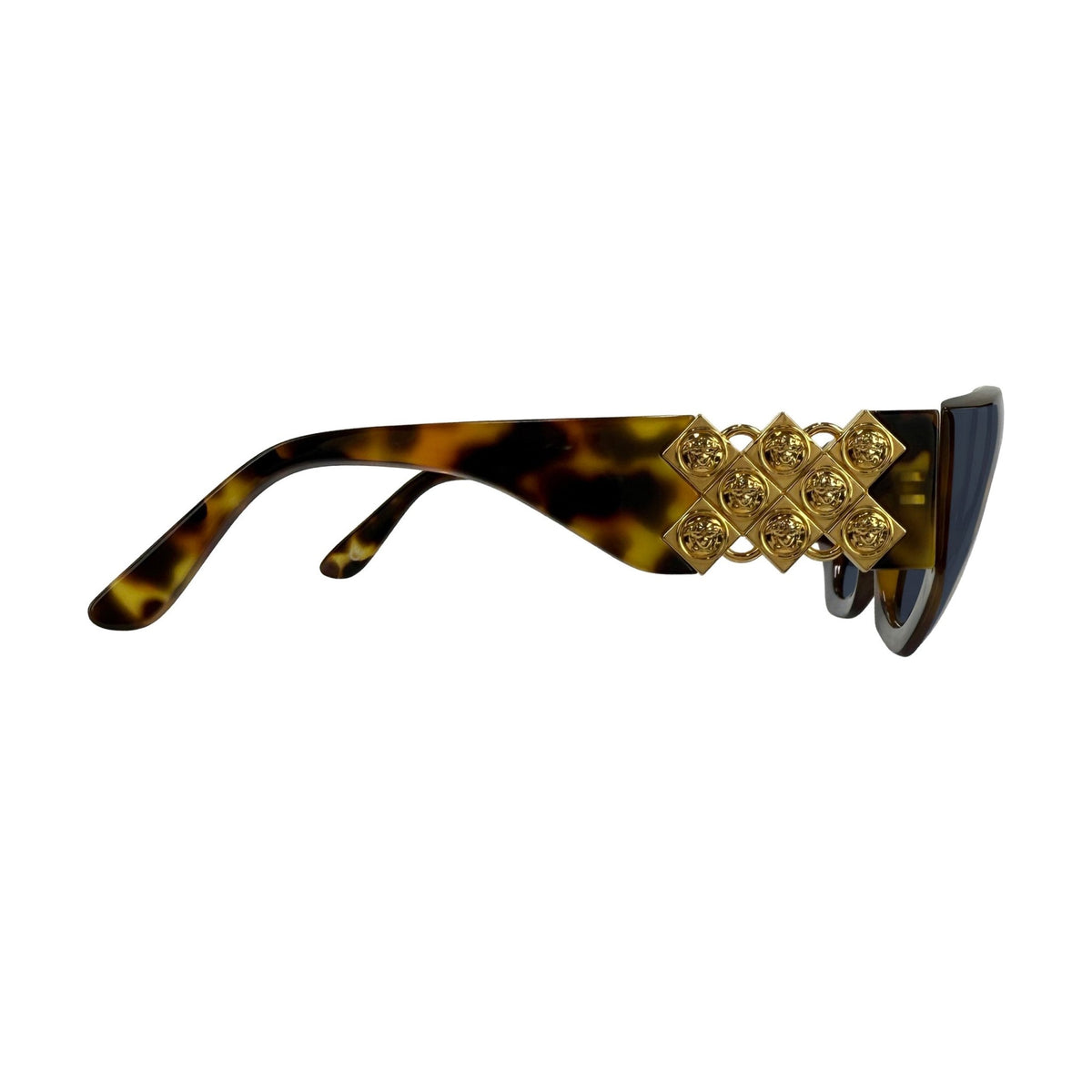 1990s Gianni Versace Oversized Gold Medusa Grid Brown Faux Tortoise Shell Sunglasses - RealList