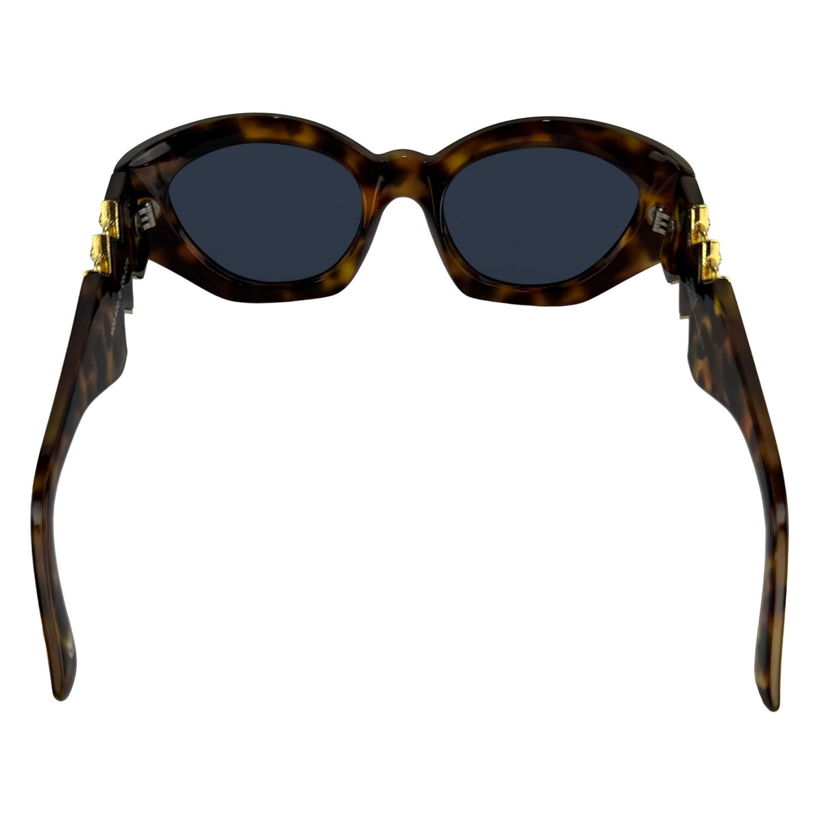 1990s Gianni Versace Oversized Gold Medusa Grid Brown Faux Tortoise Shell Sunglasses - RealList