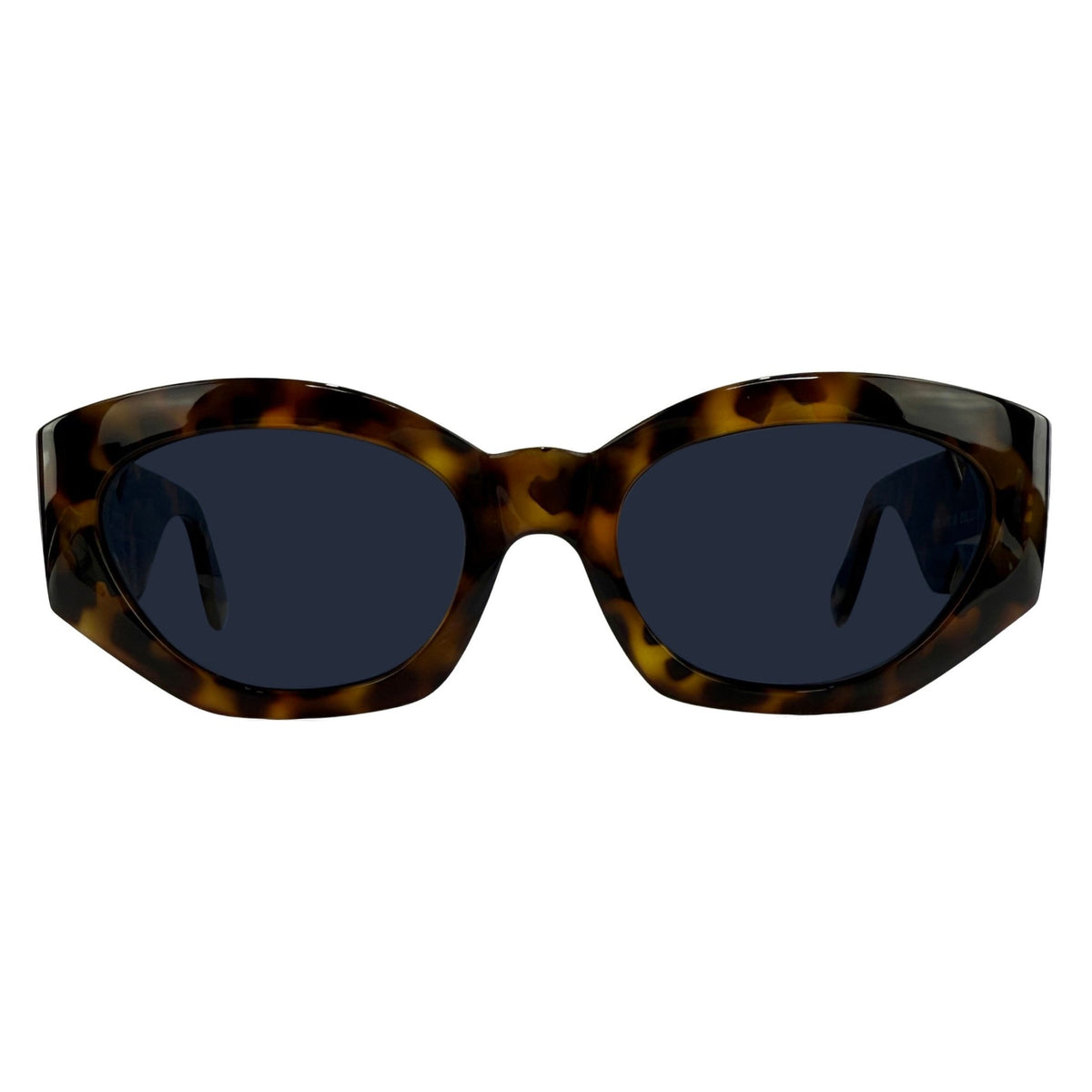 1990s Gianni Versace Oversized Gold Medusa Grid Brown Faux Tortoise Shell Sunglasses - RealList