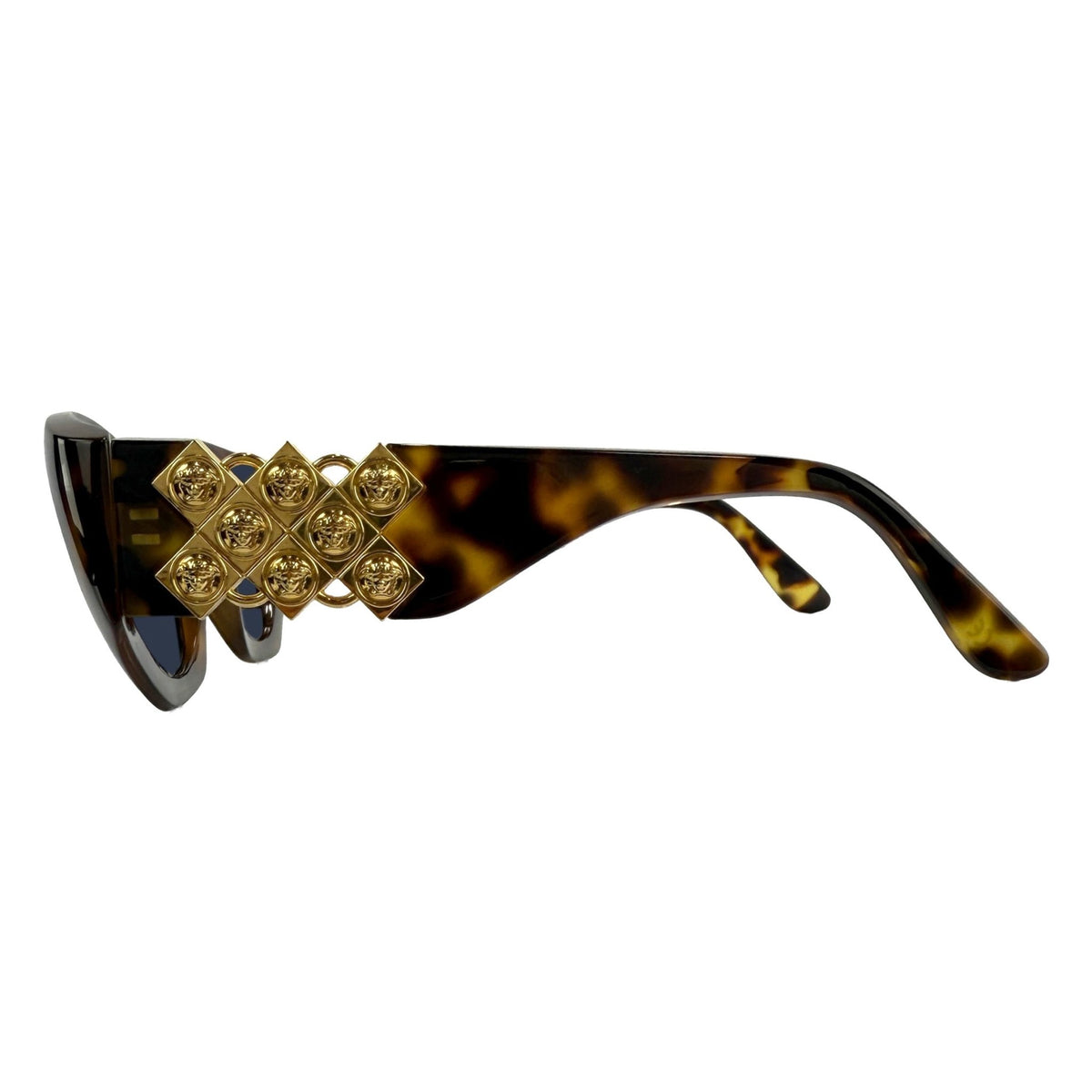 1990s Gianni Versace Oversized Gold Medusa Grid Brown Faux Tortoise Shell Sunglasses - RealList