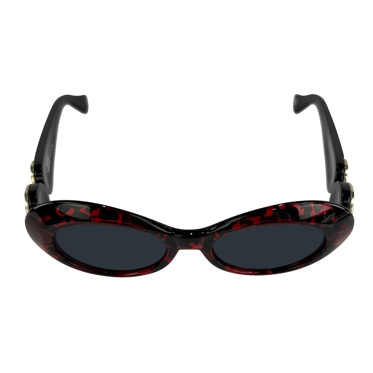 1990s Gianni Versace Red Black Mottled Acrylic Medusa Medallion Sunglasses - RealList