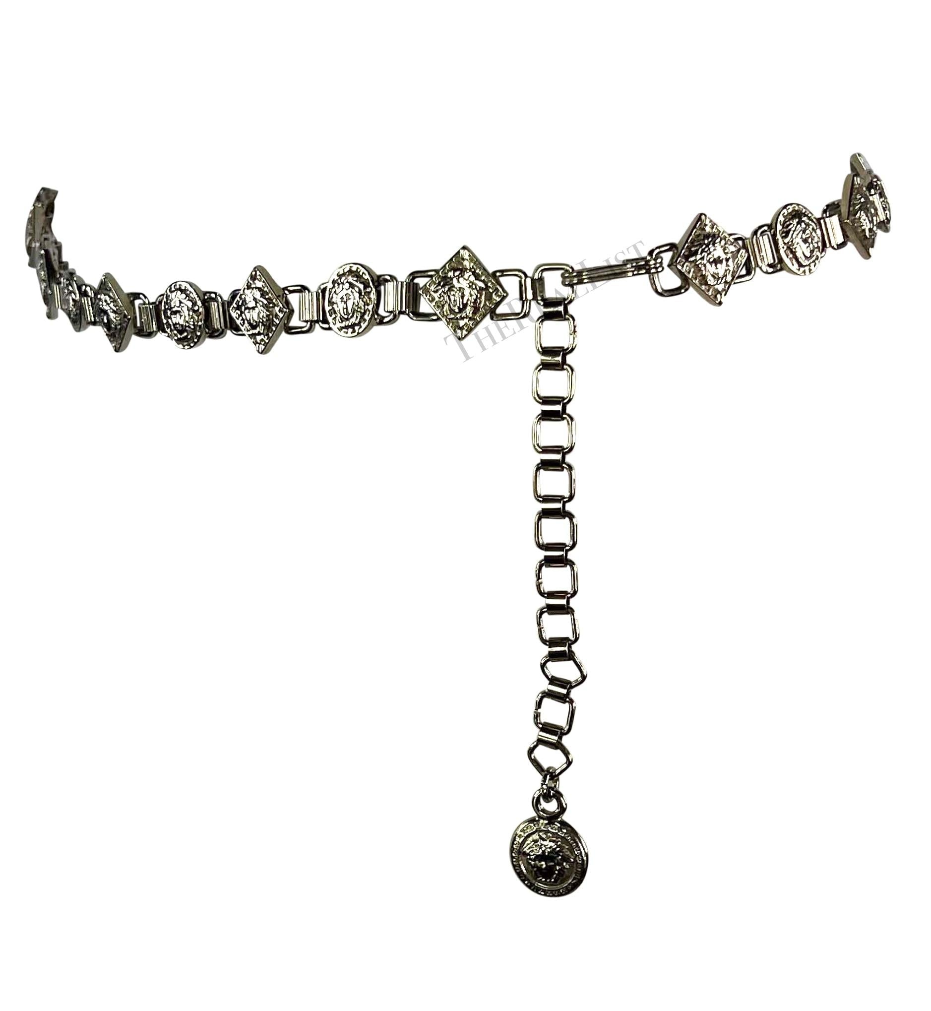 1990s Gianni Versace Silver Medusa Medallion Thin Pendant Belt - RealList