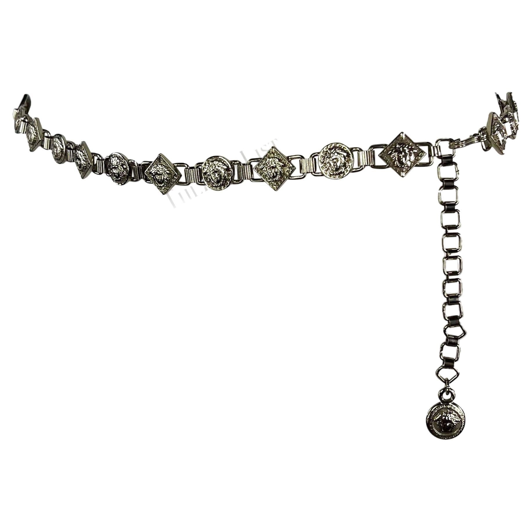 1990s Gianni Versace Silver Medusa Medallion Thin Pendant Belt - RealList