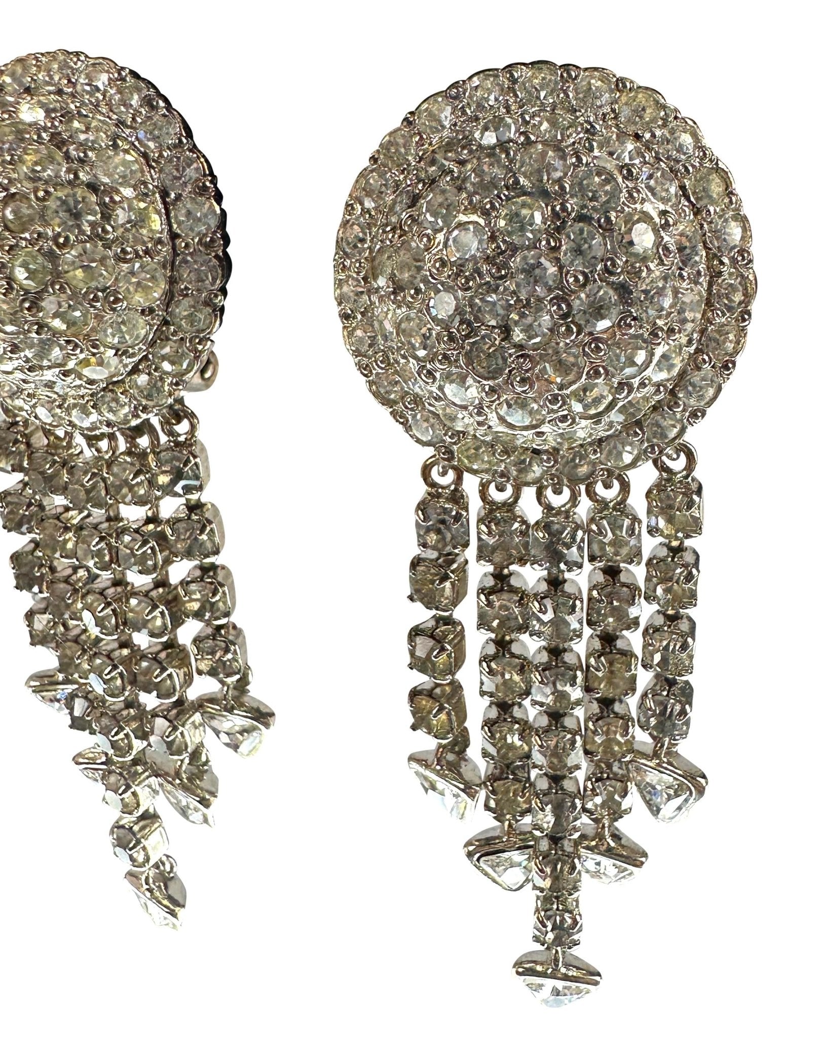 1990s Gianni Versace Silver Rhinestone Drop Clip on Earrings - RealList