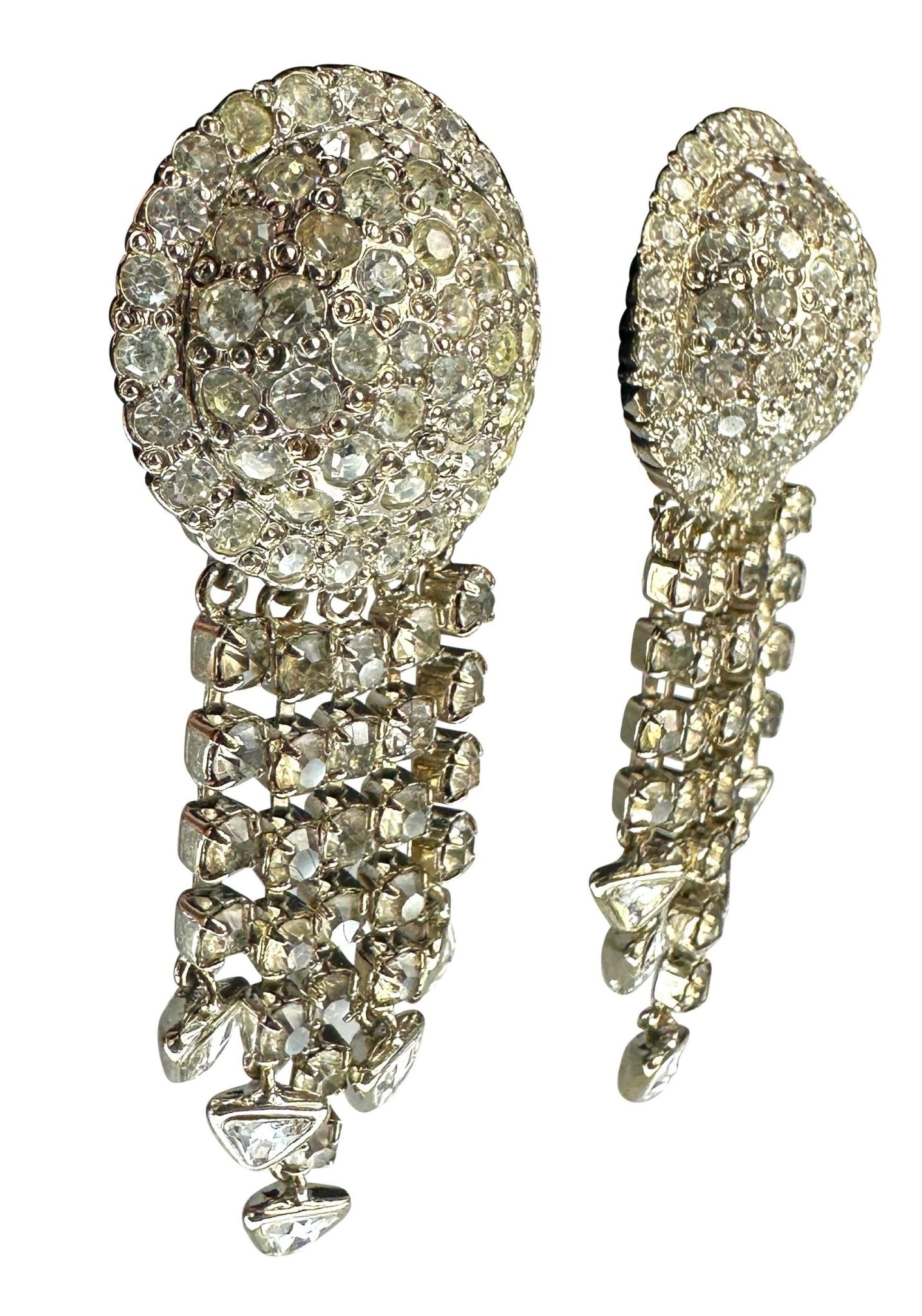 1990s Gianni Versace Silver Rhinestone Drop Clip on Earrings - RealList