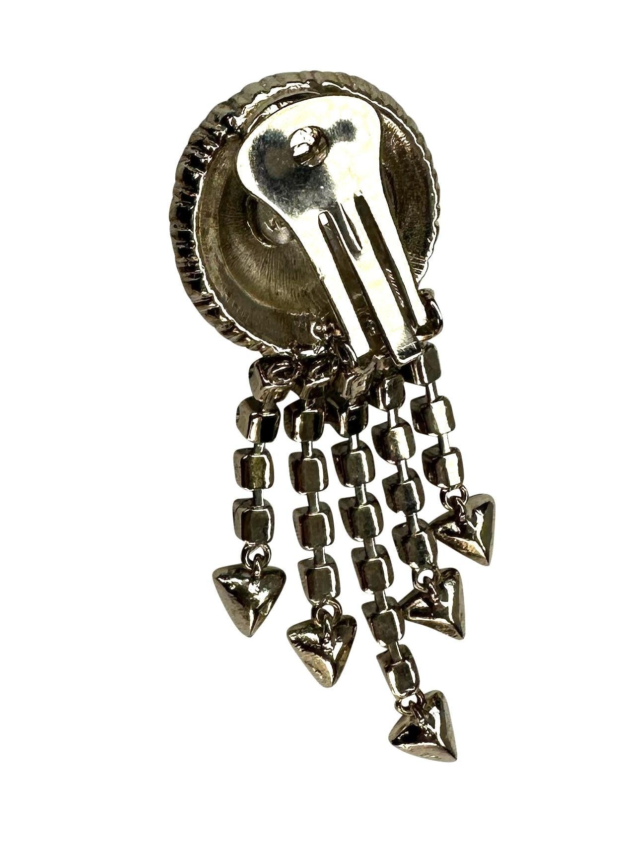 1990s Gianni Versace Silver Rhinestone Drop Clip on Earrings - RealList